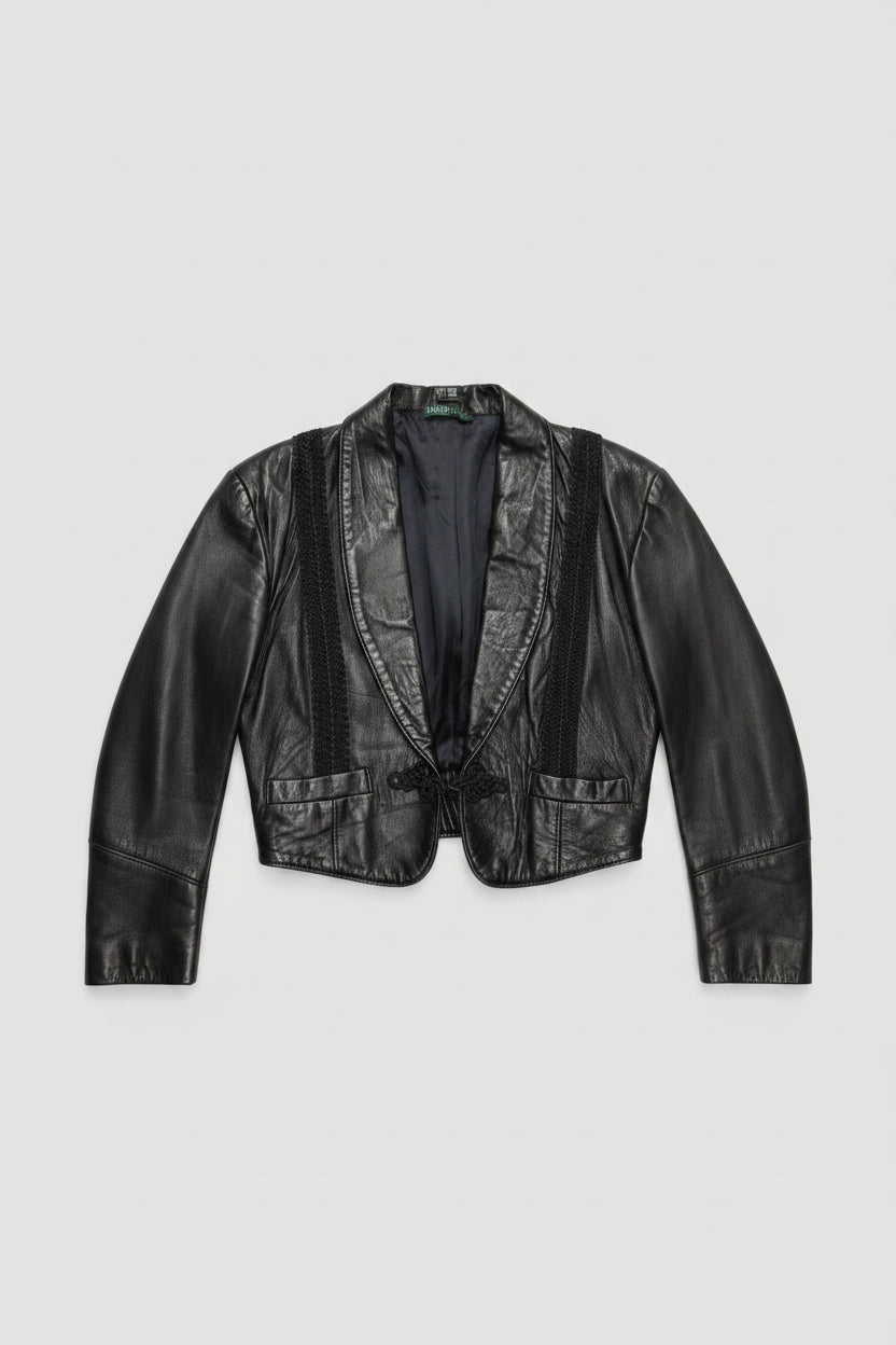 Ralph Lauren Cropped Black Leather Jacket with Toggle Closure | Women’s Leather Jacket