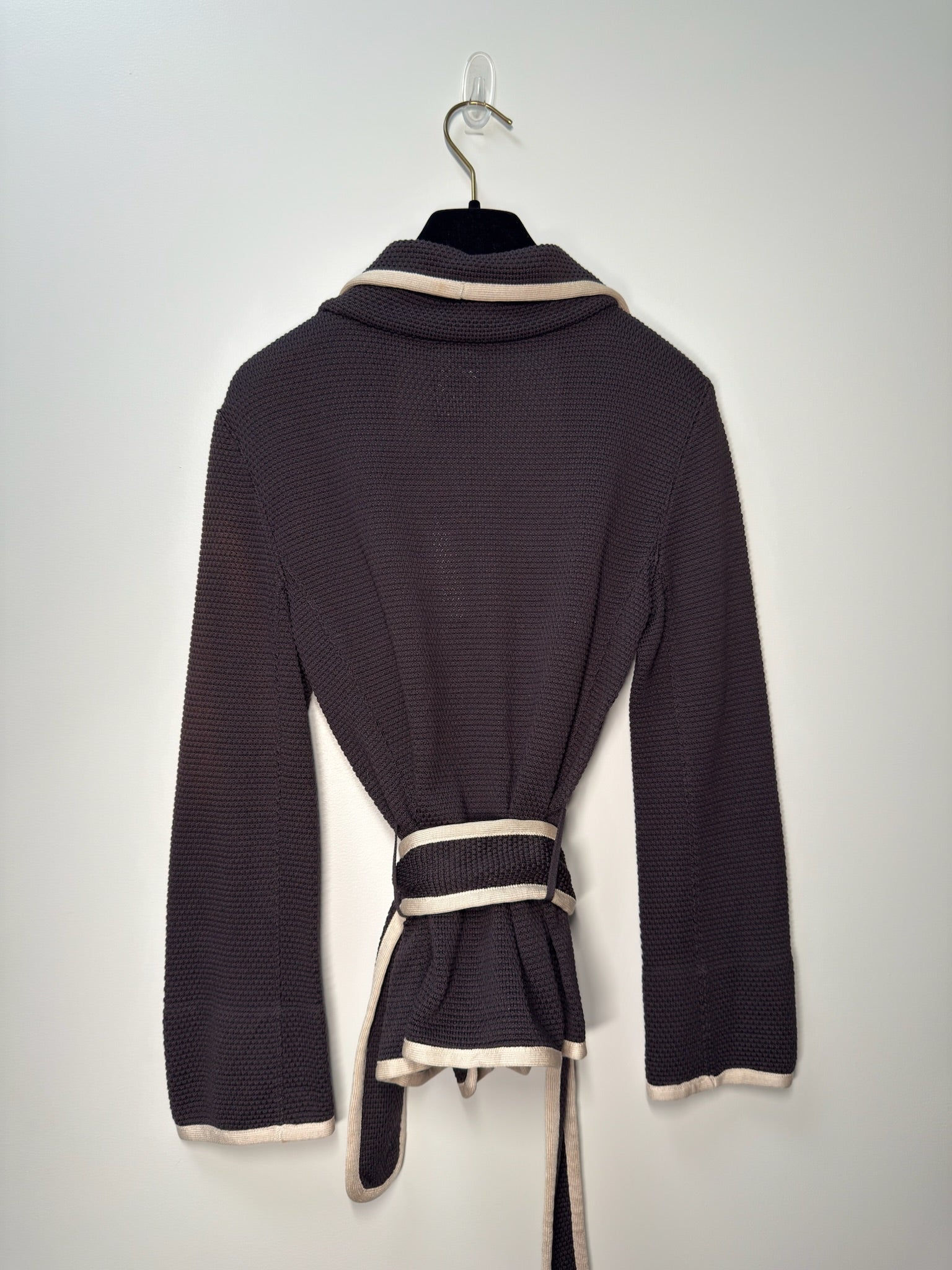 Chanel 2006 Silk Belted Jacket Black Shawl Collar FR38