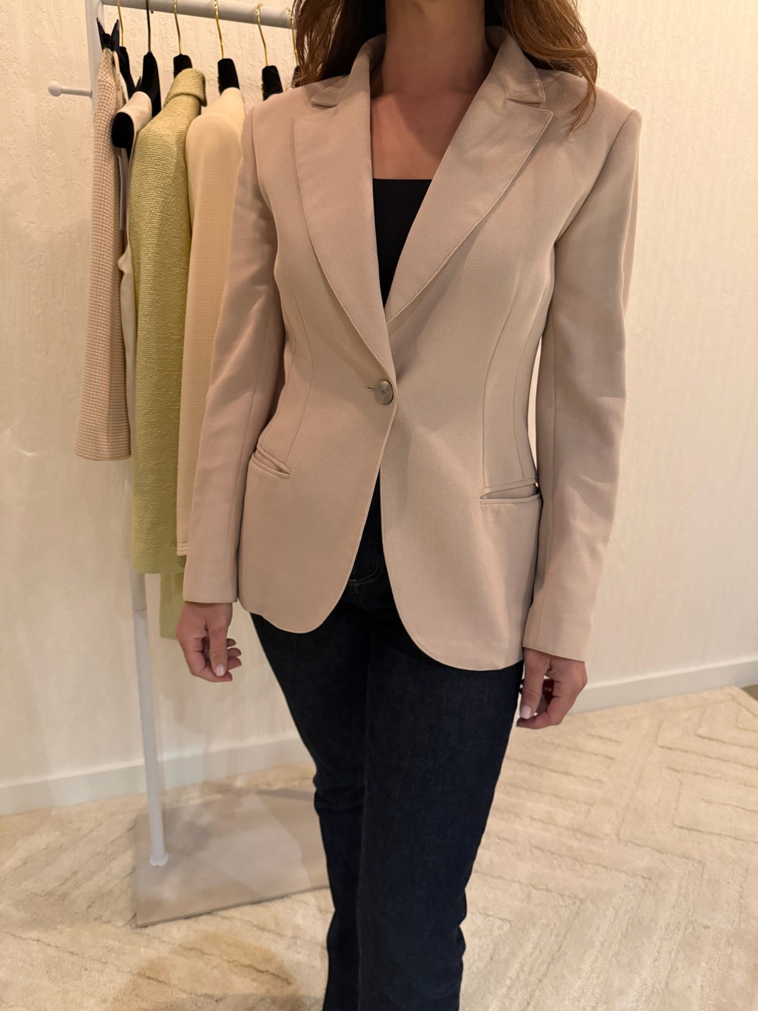 Chanel 1998 CC Logo Cotton One Button Blazer FR38