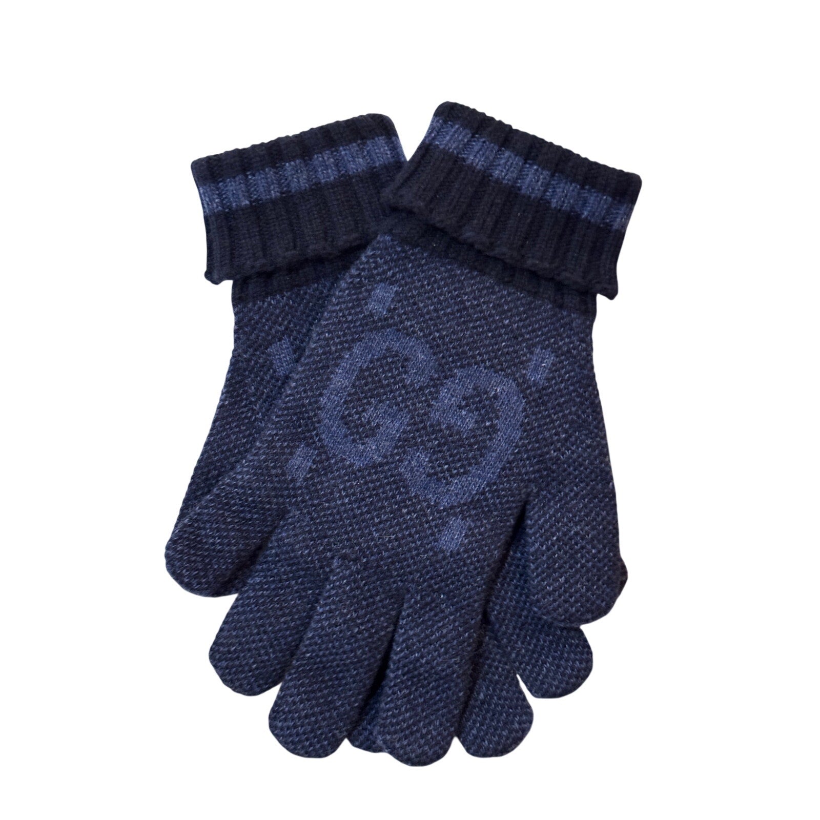 GUCCI Blue Logo-Jacquard Cashmere Gloves NWT size medium