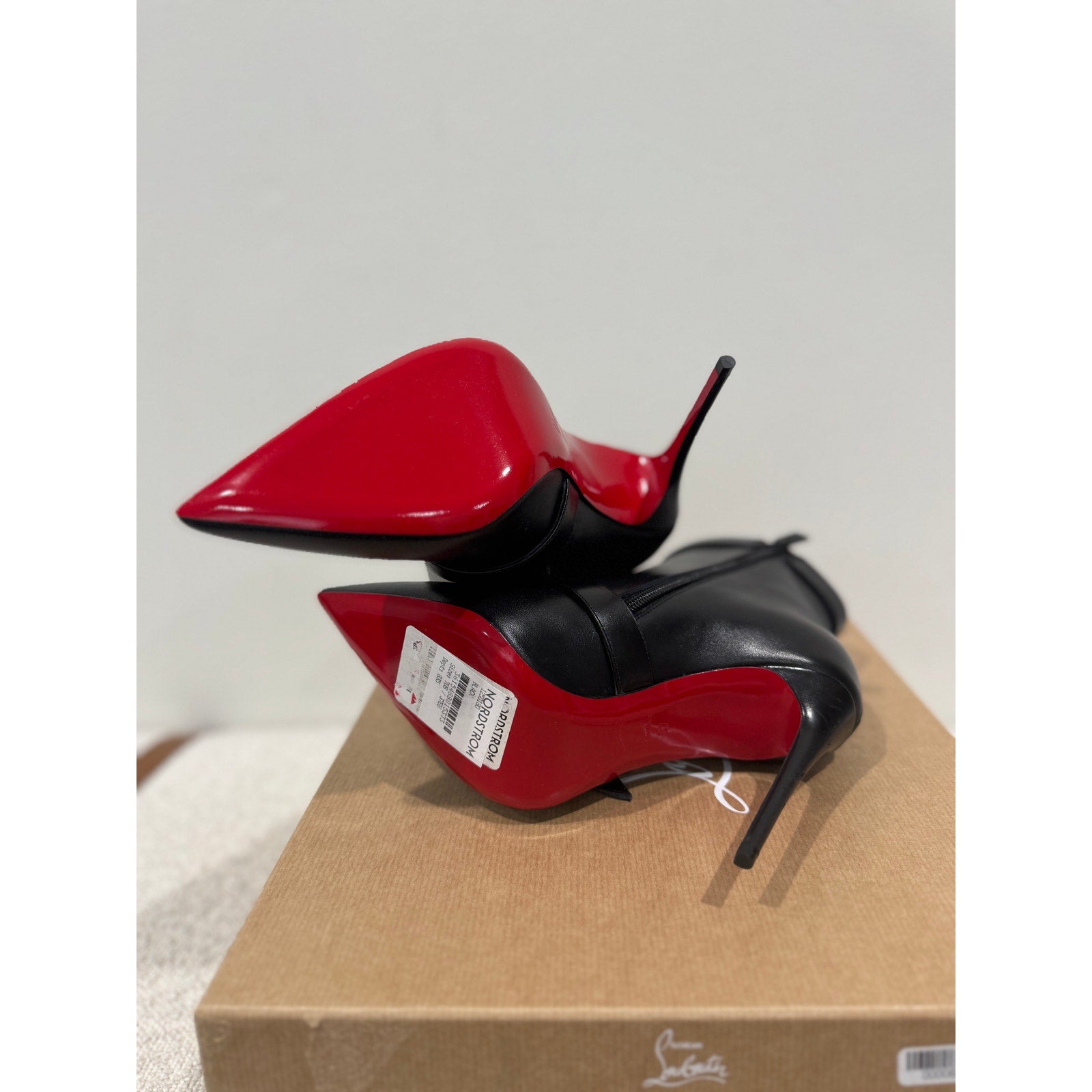 Christian Louboutin Giddylina 100mm Black Leather Buckle Ankle Boots Size 37.5 New in Box