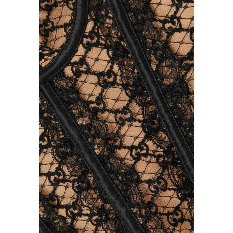 GUCCI Lace-Trimmed Embroidered Cotton-Blend Tulle And Satin Bustier Top Black XS