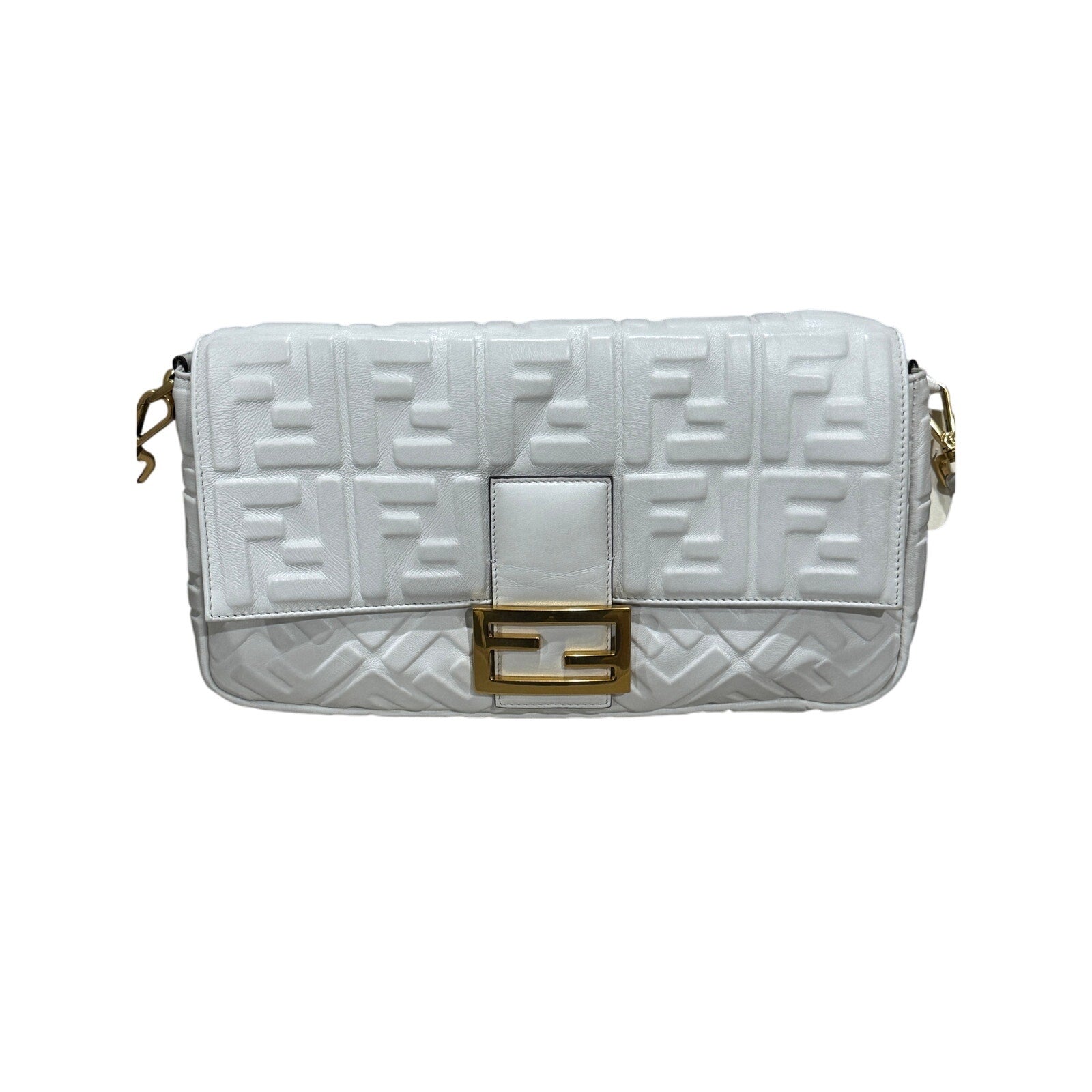 Fendi  Nappa FF 1974 Embossed Large Baguette White NWT