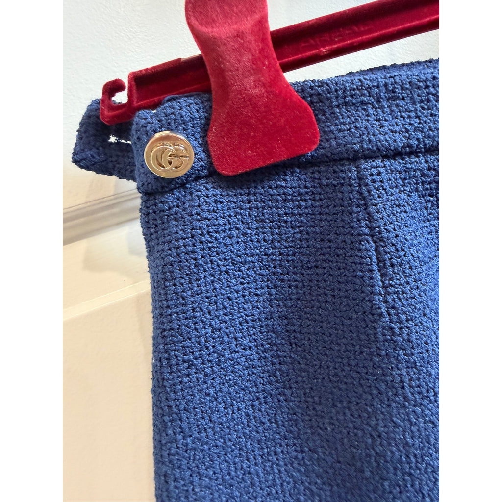 Gucci Blue Cotton Blend Tweed Mini Skirt | Gold Logo Button | IT 38