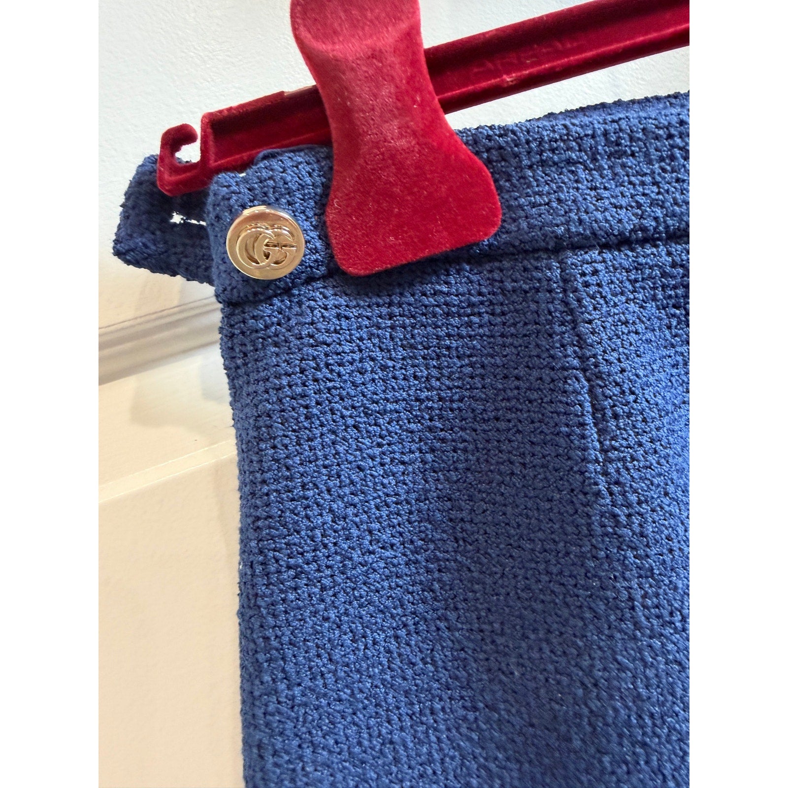 Gucci Blue Cotton Blend Tweed Mini Skirt | Gold Logo Button | IT 38