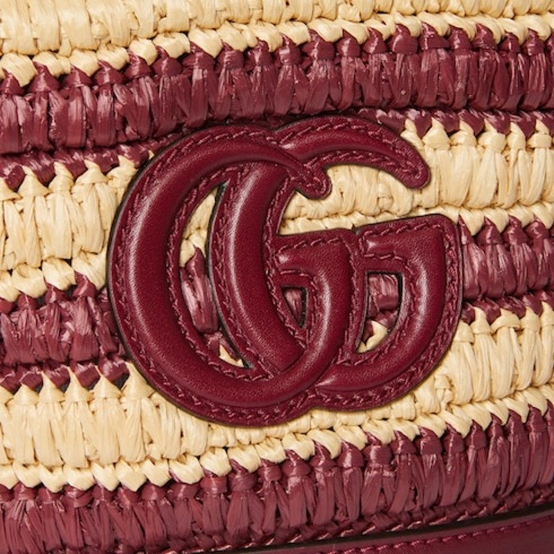 Gucci Mini GG Logo Woven Straw Bucket Bag Beige Brown Leather NWT