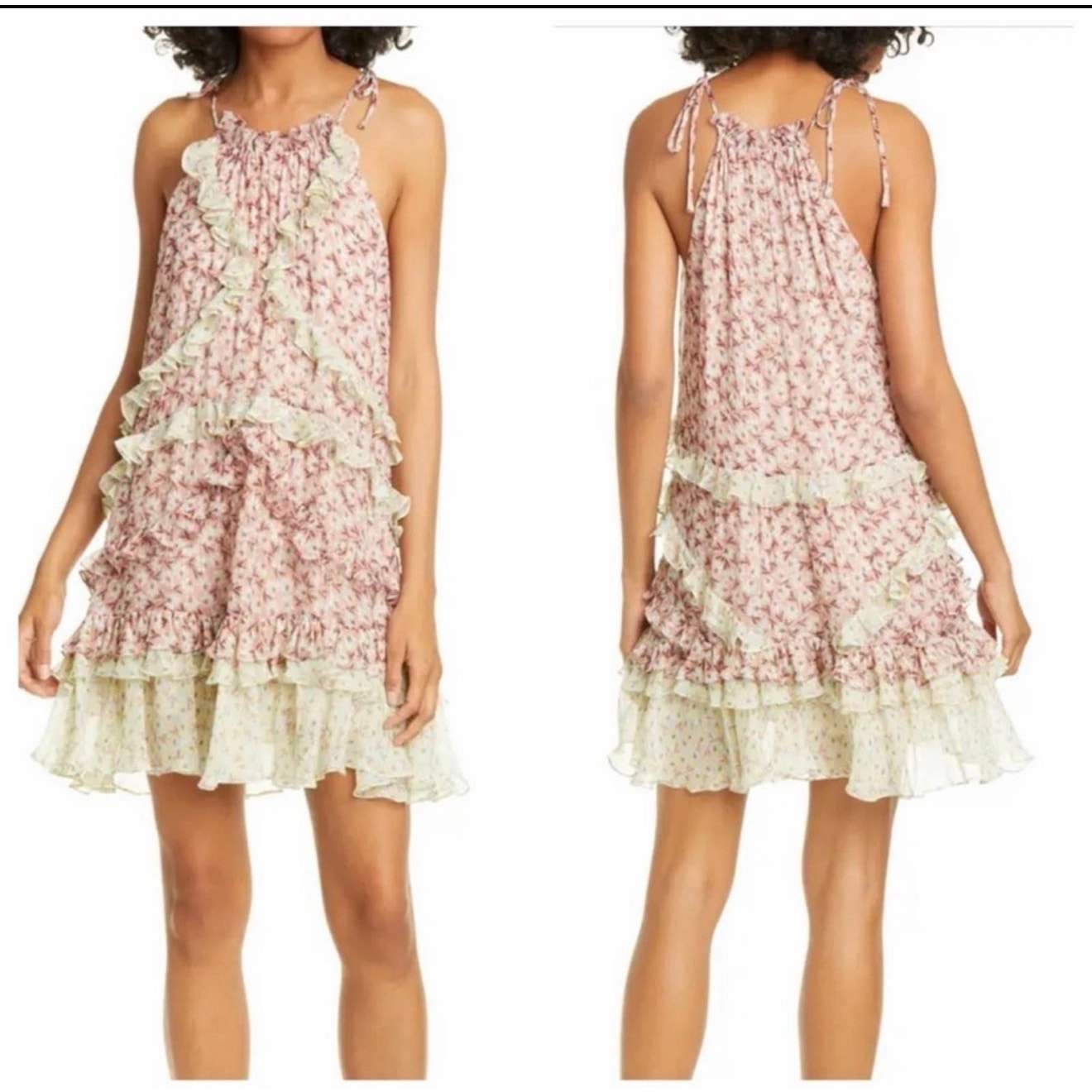 Rebecca Taylor Metallic Silk Halter Mini Dress XS Pink Ruffle Tent Dress NWT