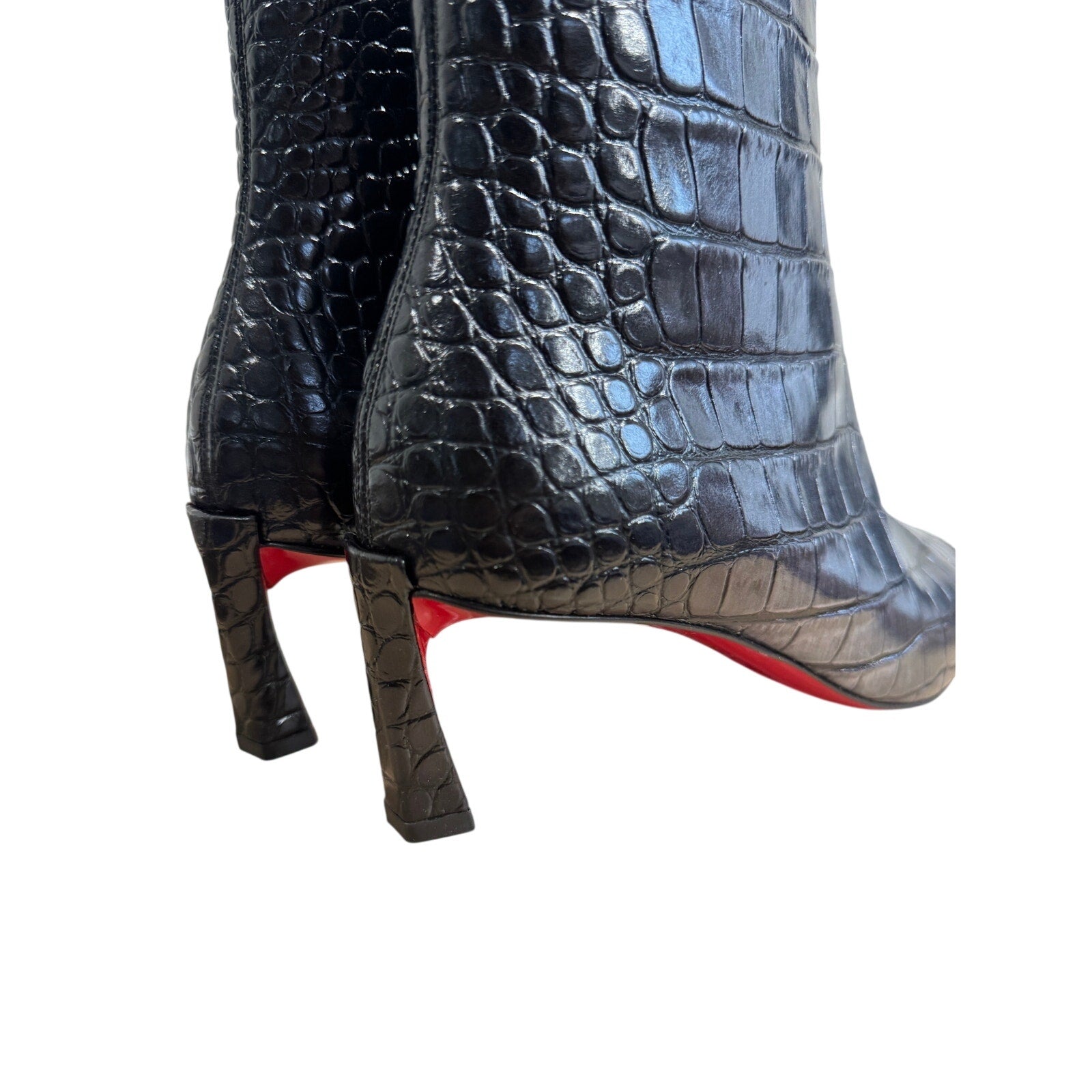 Christian Louboutin Condora Gunmetal CrocEmbossed Booties 55mm | New in Box 38.5