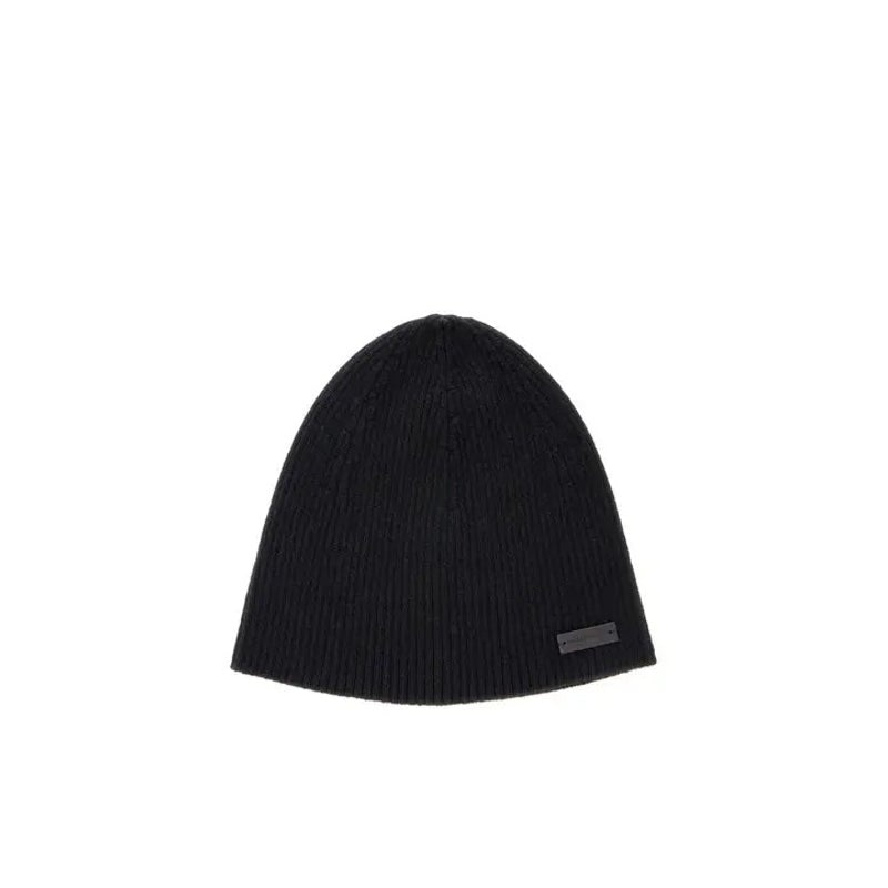 SAINT LAURENT 
Logo Patch Ribbed Beanie - Black NWT