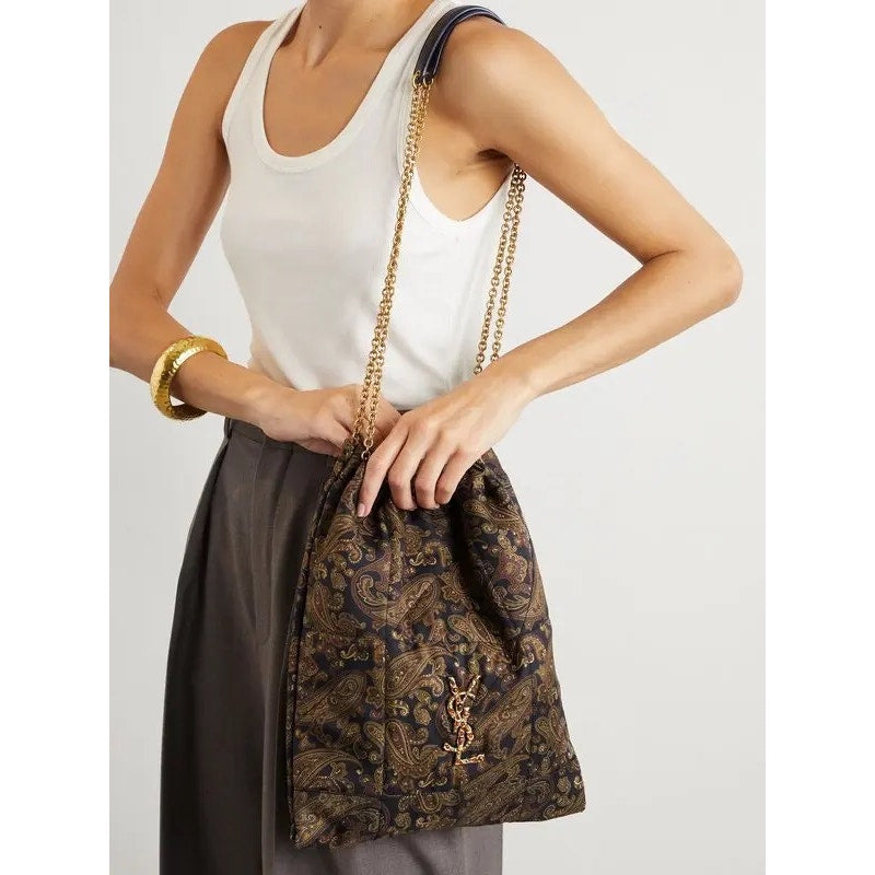 Saint Laurent YSL Jamie 4.3 Pochon Quilted Silk Shoulder Bucket Bag Multicolor