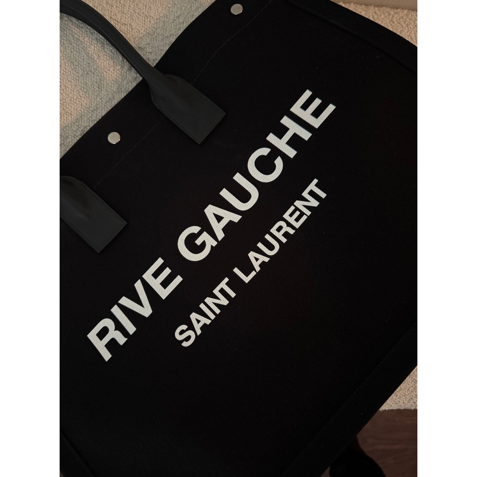 Saint Laurent Rive Gauche Large Black Canvas Tote Bag | 100% Leather Trim | NWT