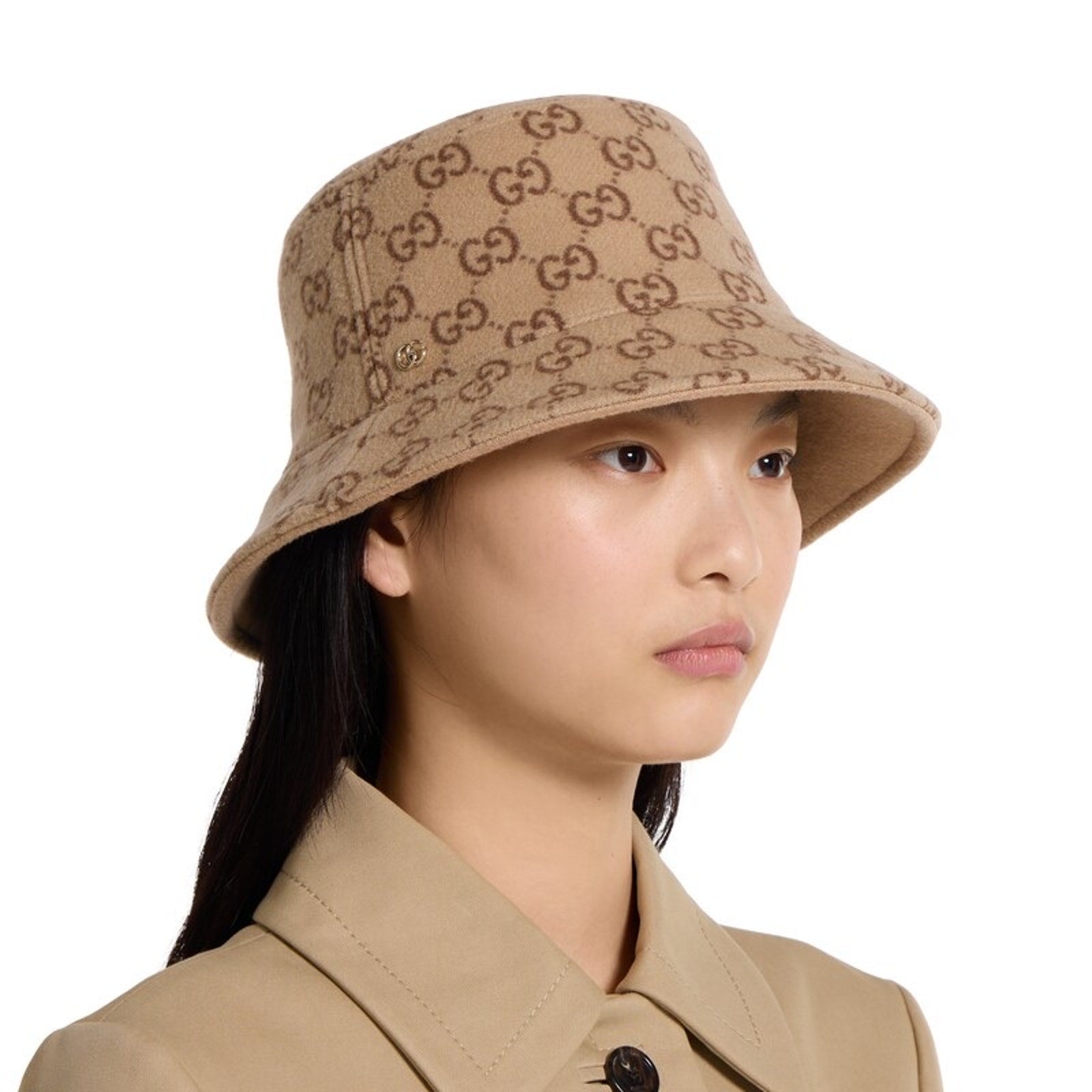 Gucci GG Wool Bucket Hat Beige Brown Double G Logo Size Small S $795