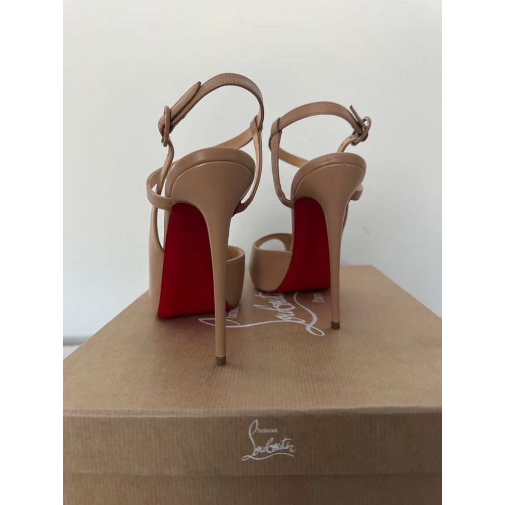 CHRISTIAN LOUBOUTIN 
Jenlove Peep Toe Stiletto Sandals - Nude Size 36.5