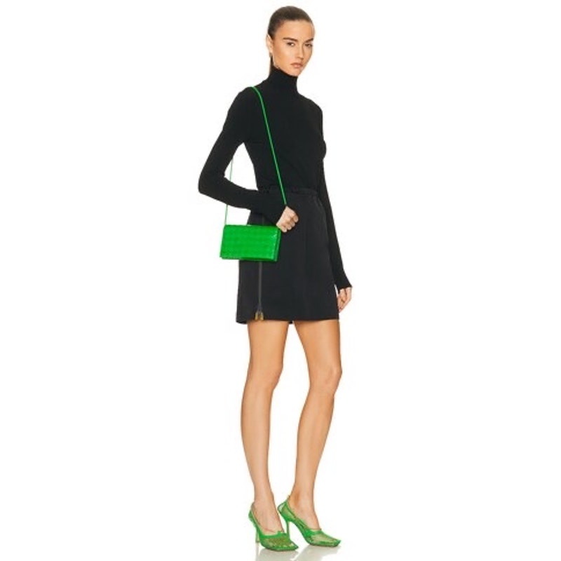 Bottega Veneta Wallet on Strap Parakeet Green & Gold Lambskin Crossbody Bag NWT