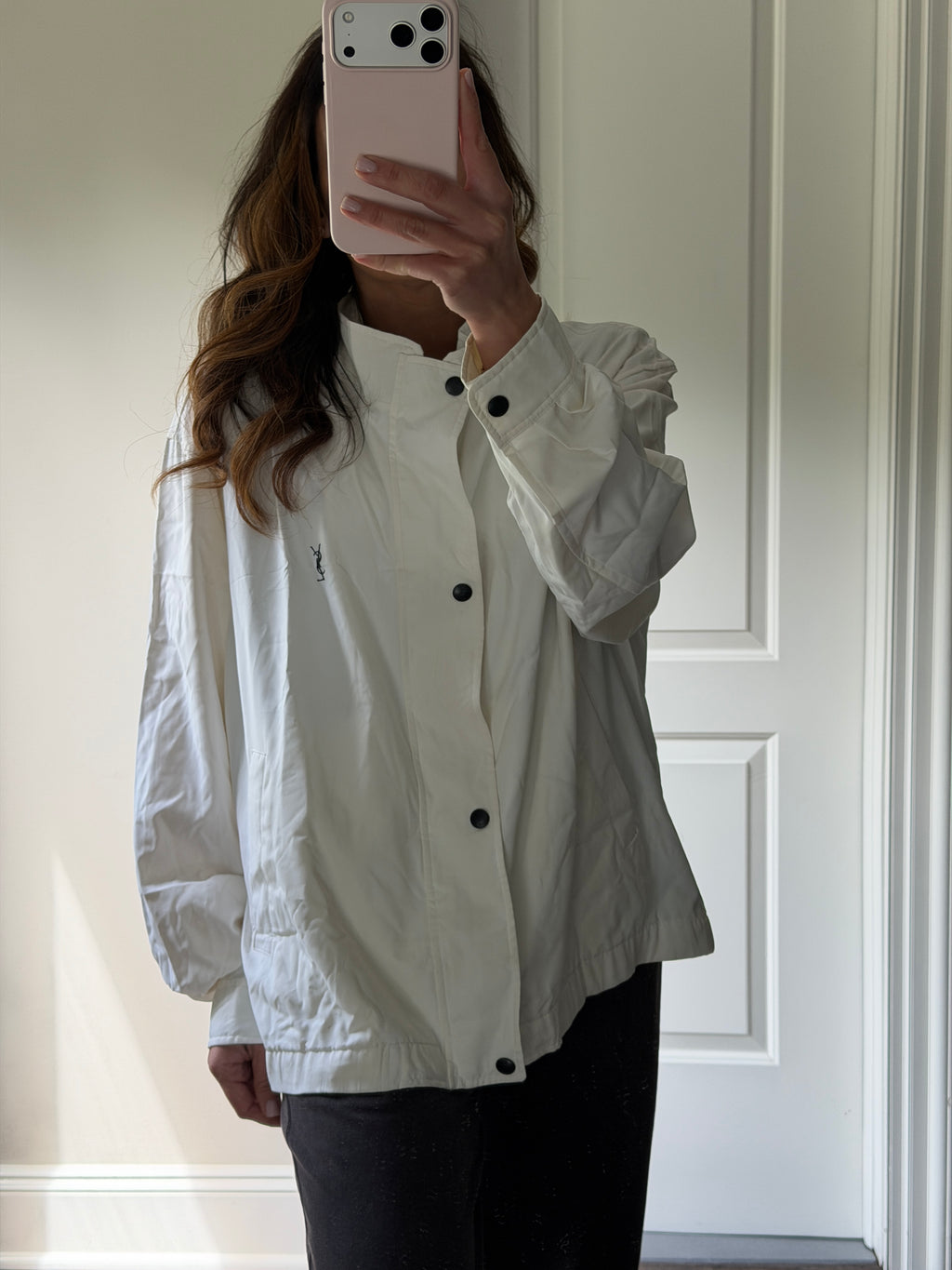 Saint Laurent White Windbreaker Jacket with Black YSL logo