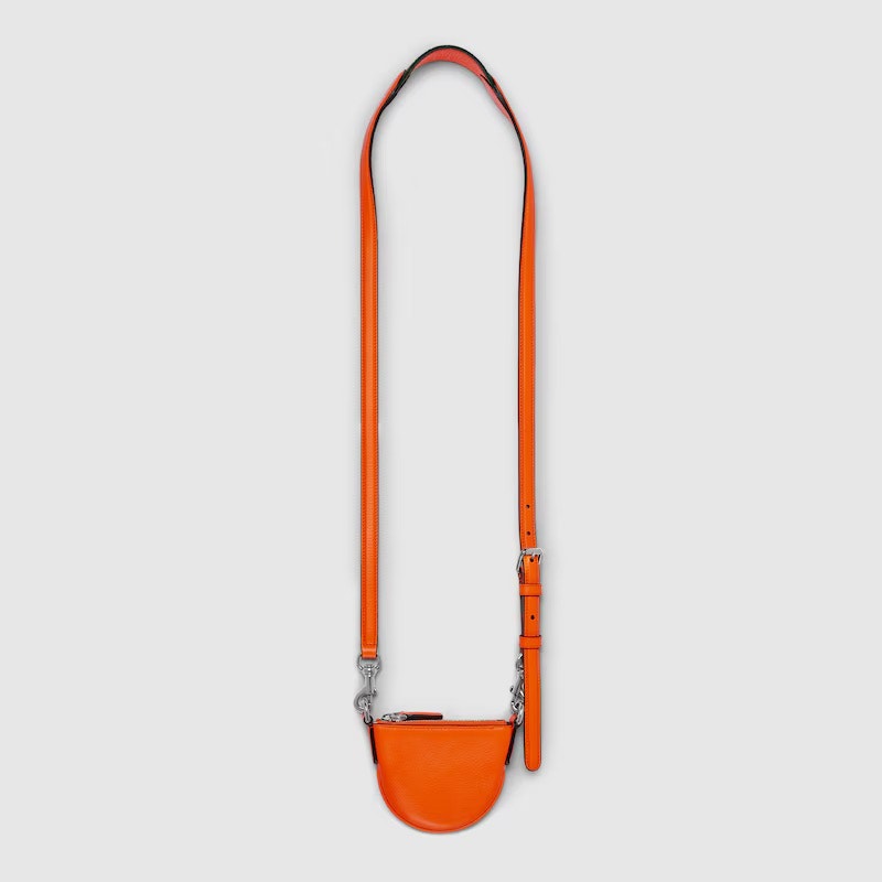 Gucci Nano B Bag Bright Orange Grainy Leather Crossbody with Web Strap NWT