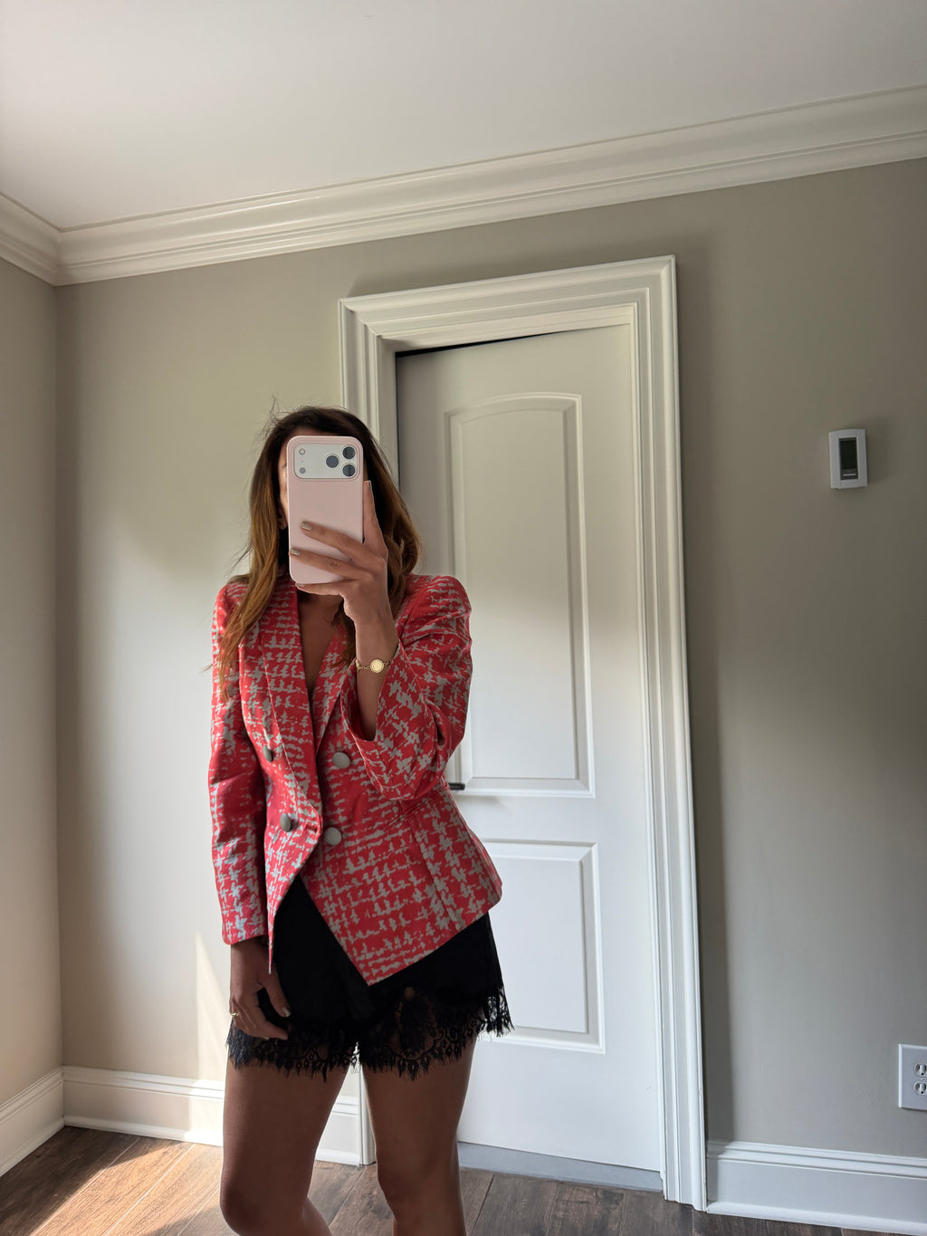 Armani Collezioni Pink Printed Shawl Collar Blazer IT 44 Designer Jacket