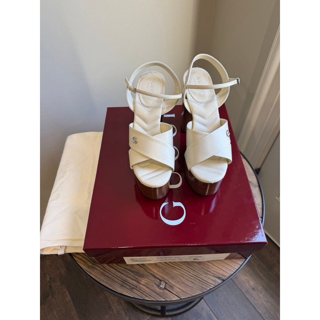 Gucci Platform Sandals White Leather Size 37 Brand New in Box