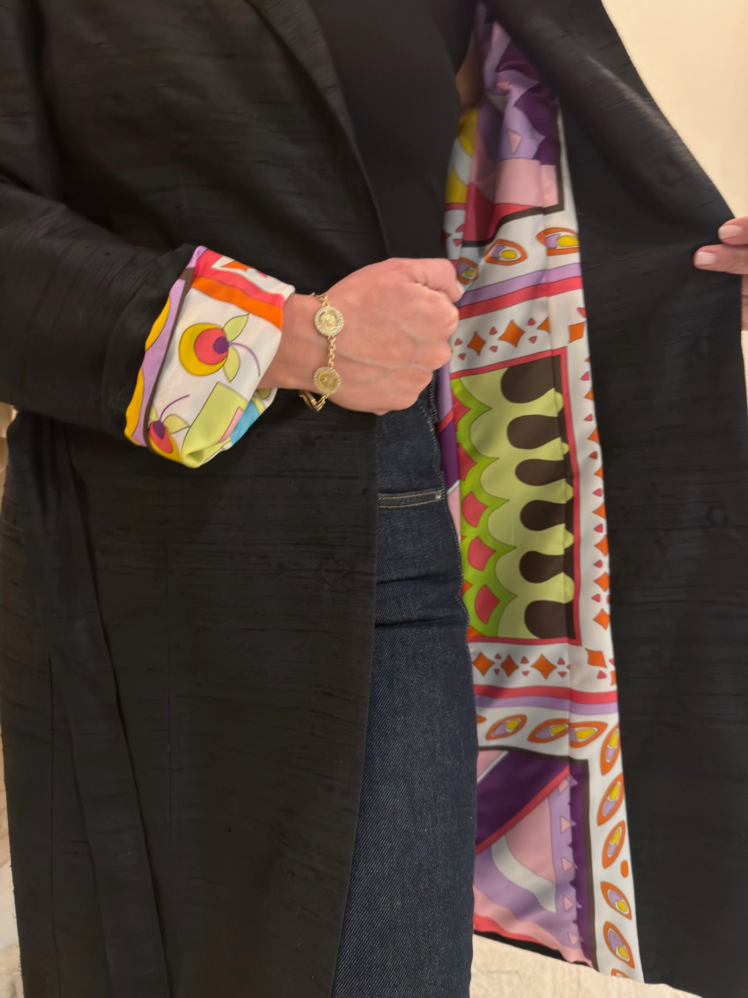 Dolce & Gabbana Black Jacket with Colorful Printed Silk Lining | IT 42 US 6