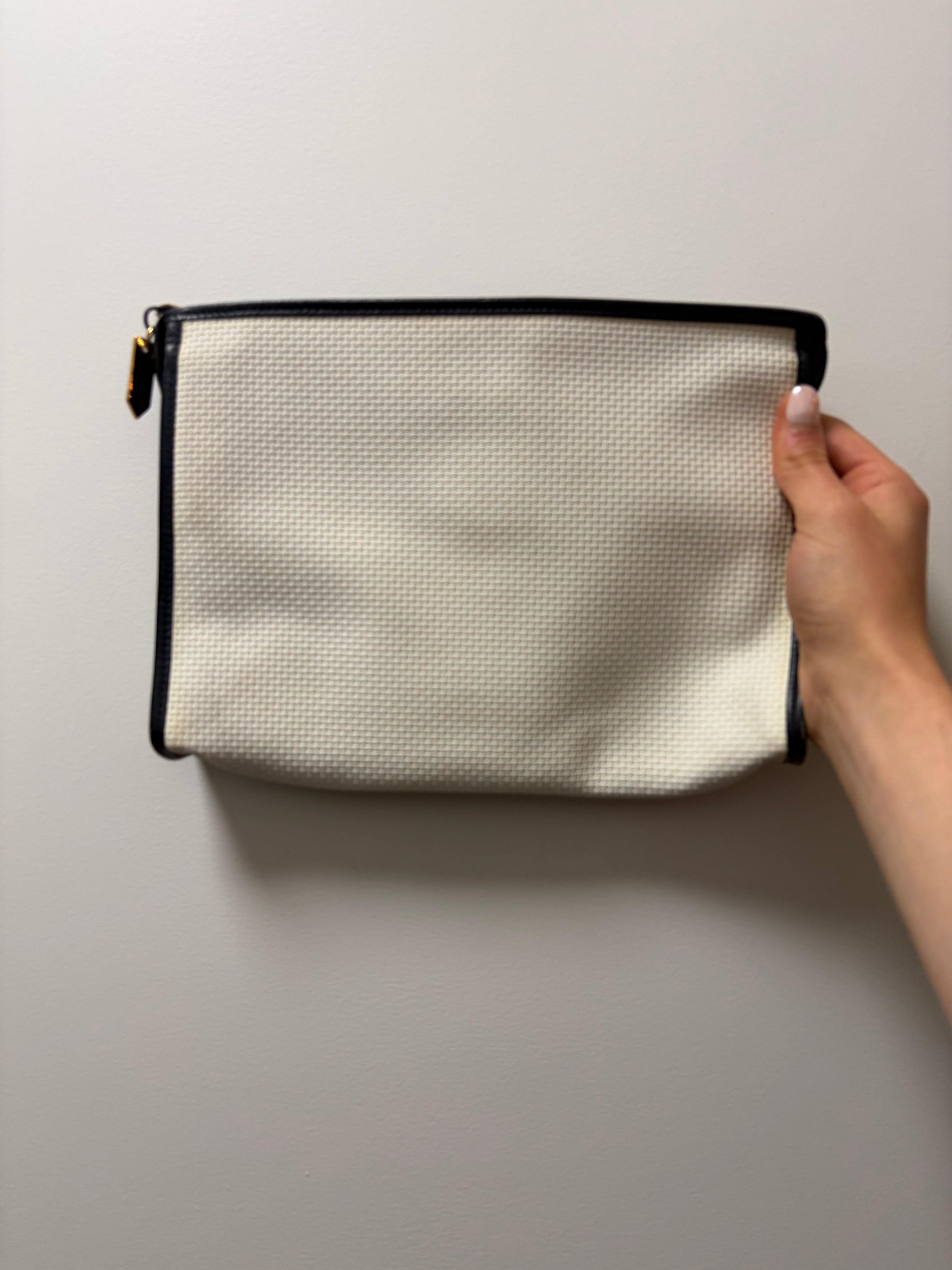 Yves Saint Laurent White & Navy YSL Logo PVC Clutch Bag