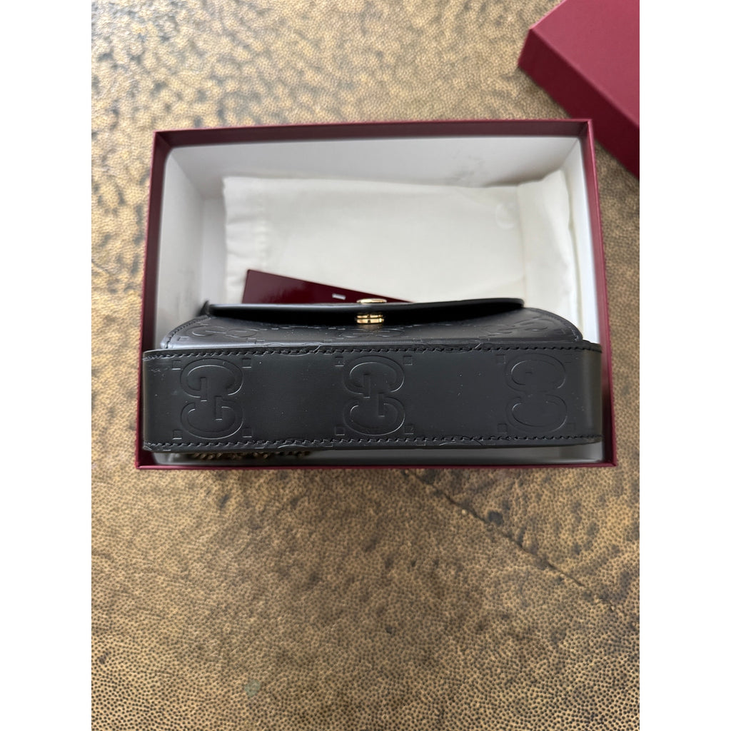 Gucci GG Super Mini Shoulder Bag Black Leather with Chain Strap Brand BNIB