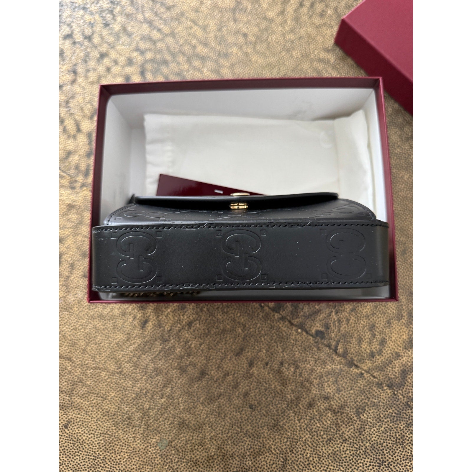 Gucci GG Super Mini Shoulder Bag Black Leather with Chain Strap Brand BNIB