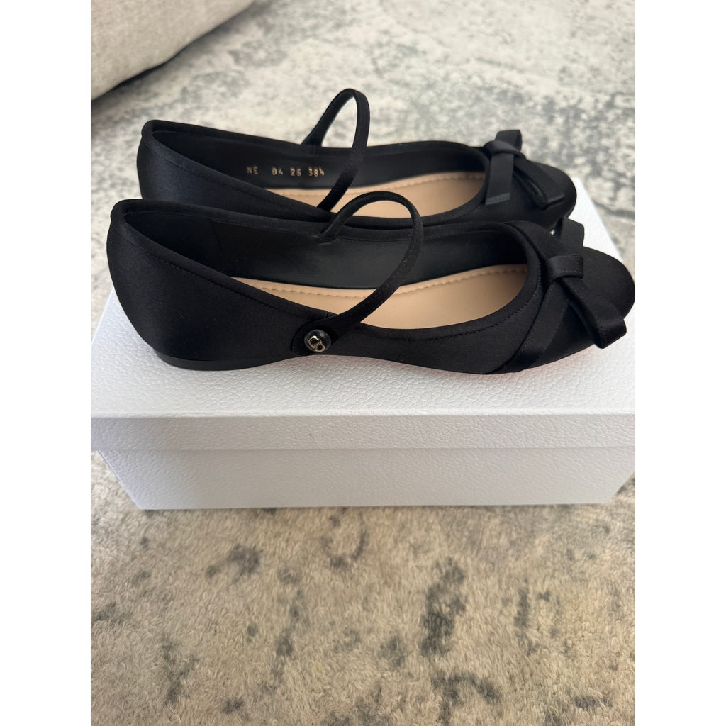 Christian Dior Satin Bow Ballet Flats with Mary Jane Strap BNIB 38.5