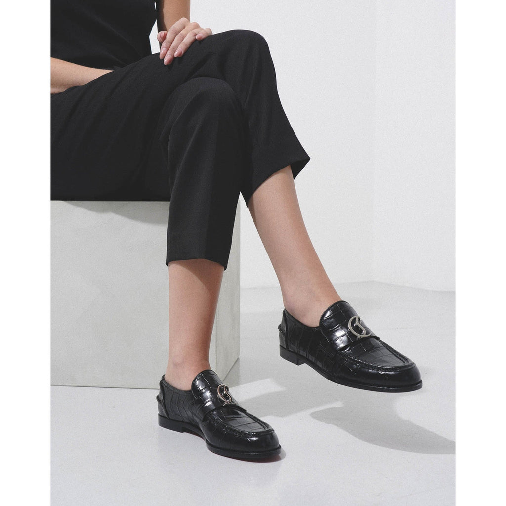 CHRISTIAN LOUBOUTIN CL Moc flat embossed black leather loafers size 38 BNIB