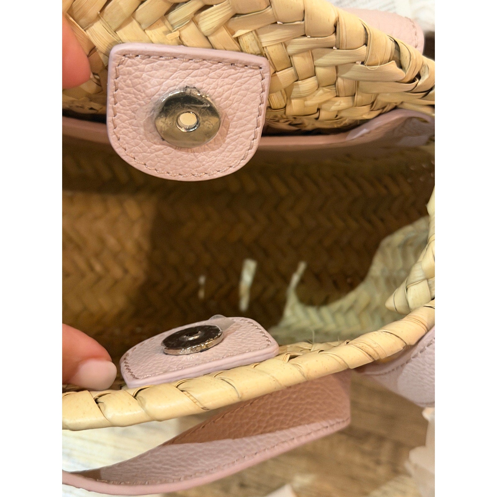 Chloé Marcie Pebbled Leather & Straw Crossbody Bag Pastel Pink Gold Hardware NWT