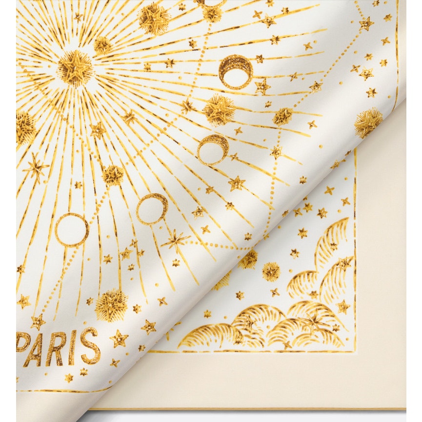 Christian Dior Astral 70 White and Gold-Tone Silk Square Scarf Twill NWT