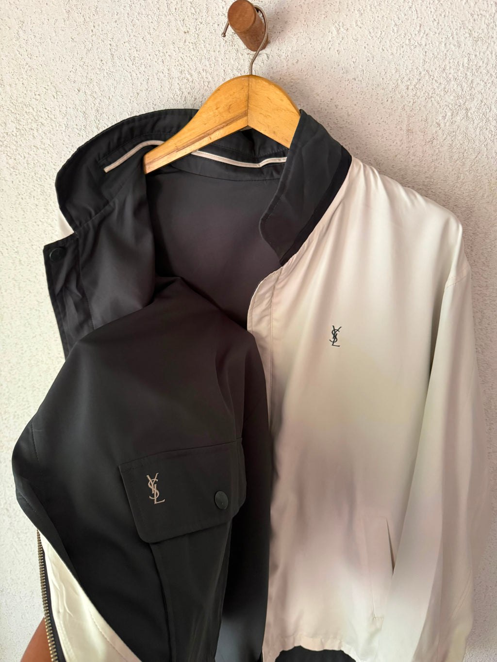 Yves Saint Laurent Vintage YSL Reversible White Black Windbreaker Bomber Jacket Size 95