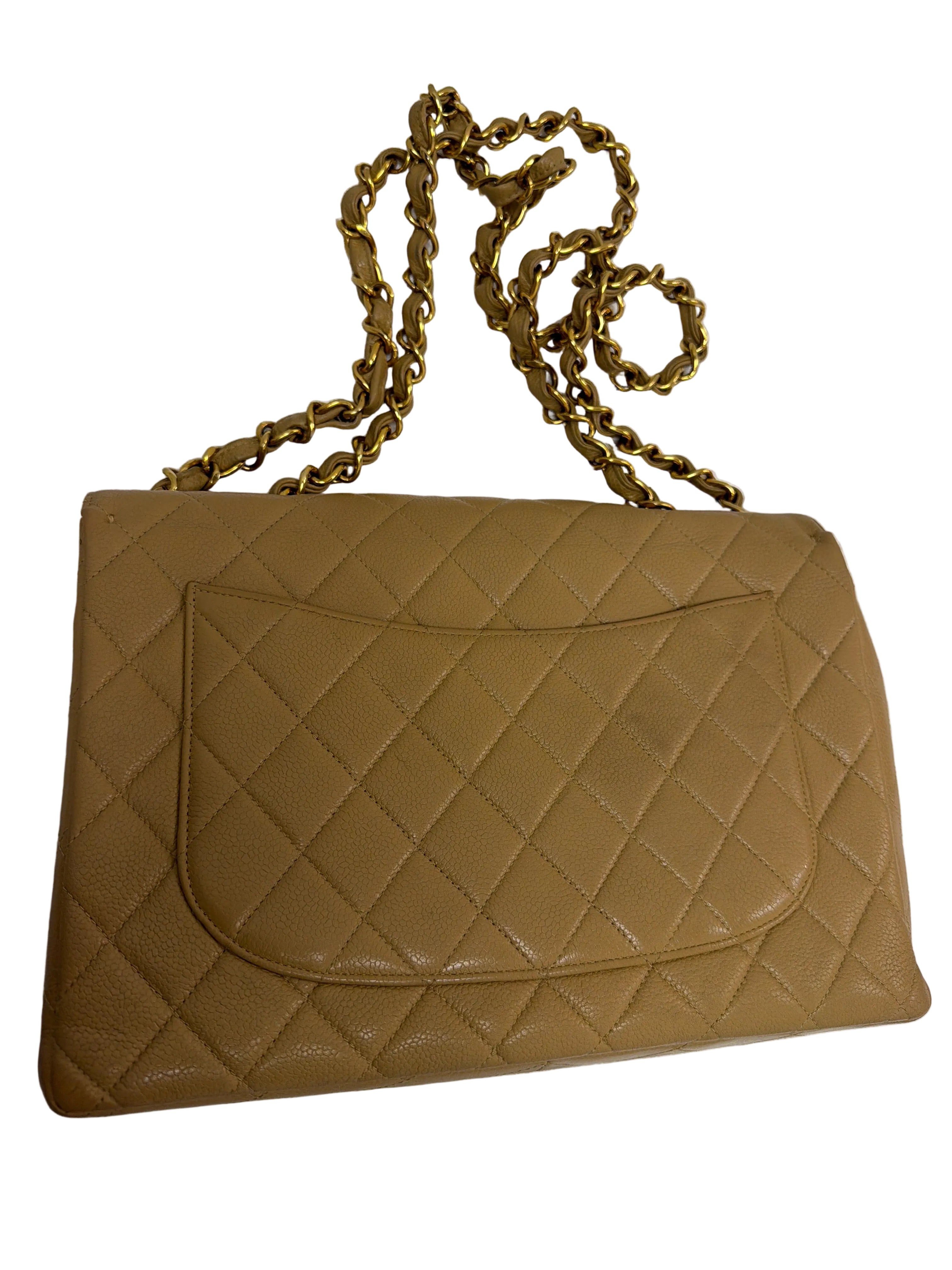 Chanel Jumbo Caviar Beige Maxi Flap  1986-1988