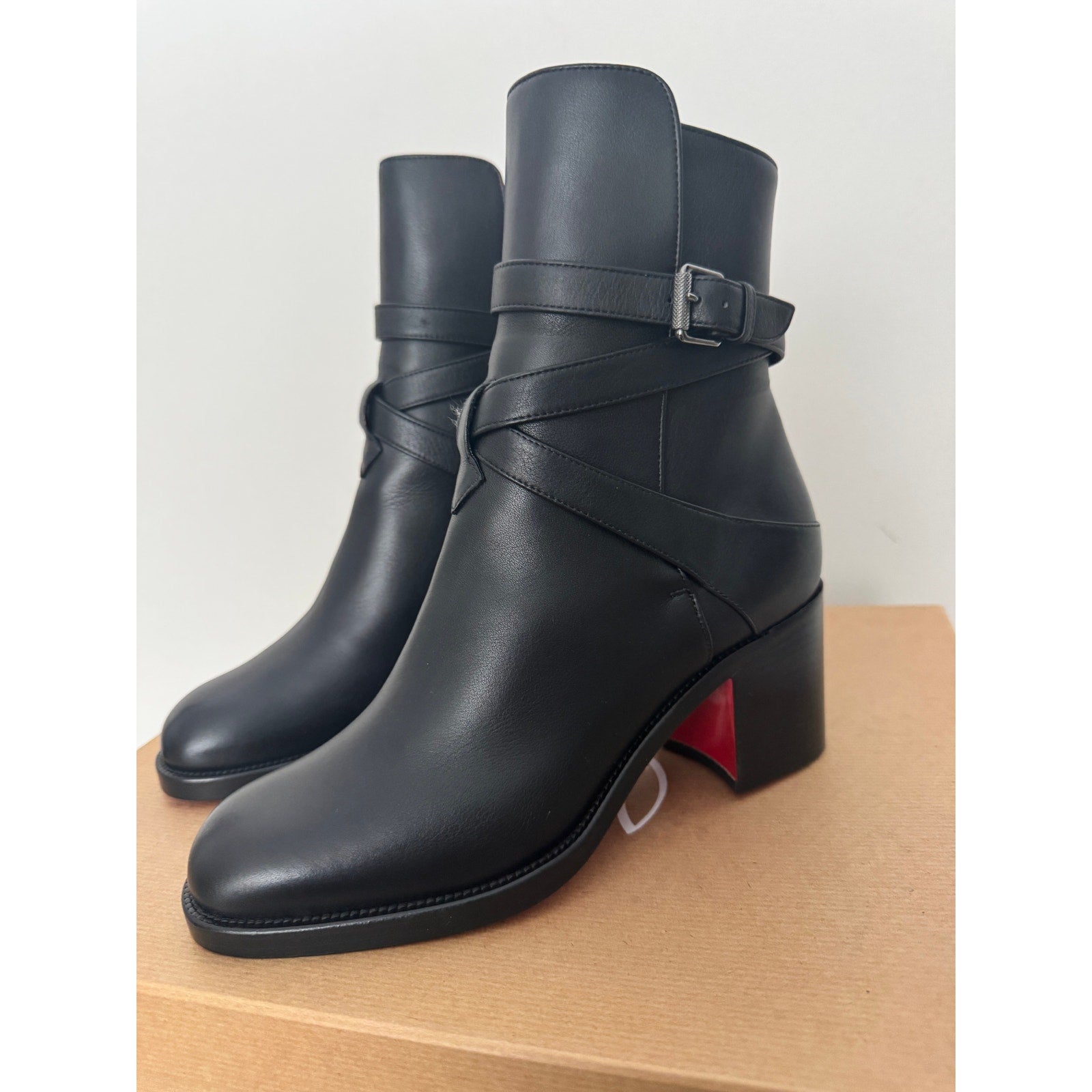 Christian Louboutin Karistrap Leather 70mm Black Ankle Boot 36.5 BNIB