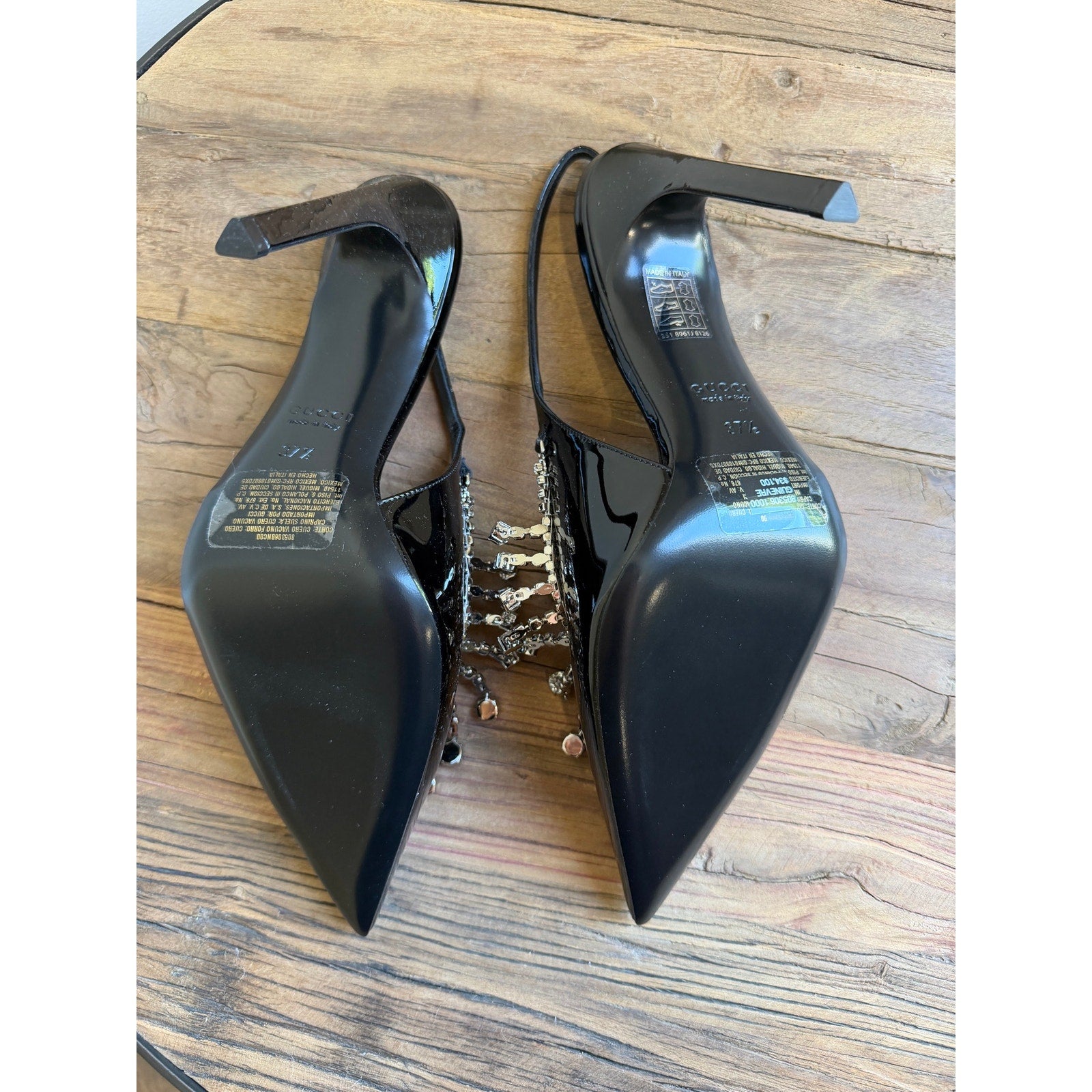 Gucci Guinevere Crystal Leather Slingback Stiletto Pumps NWT 37.5