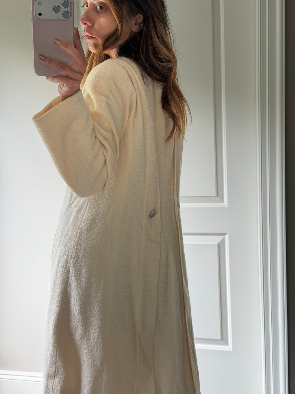 Chanel 1999 Tweed Cream Long Blazer Coat