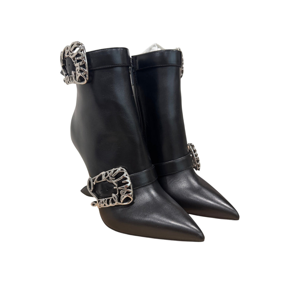 Christian Louboutin Giddylina 100mm Black Leather Buckle Ankle Boots Size 37.5 New in Box