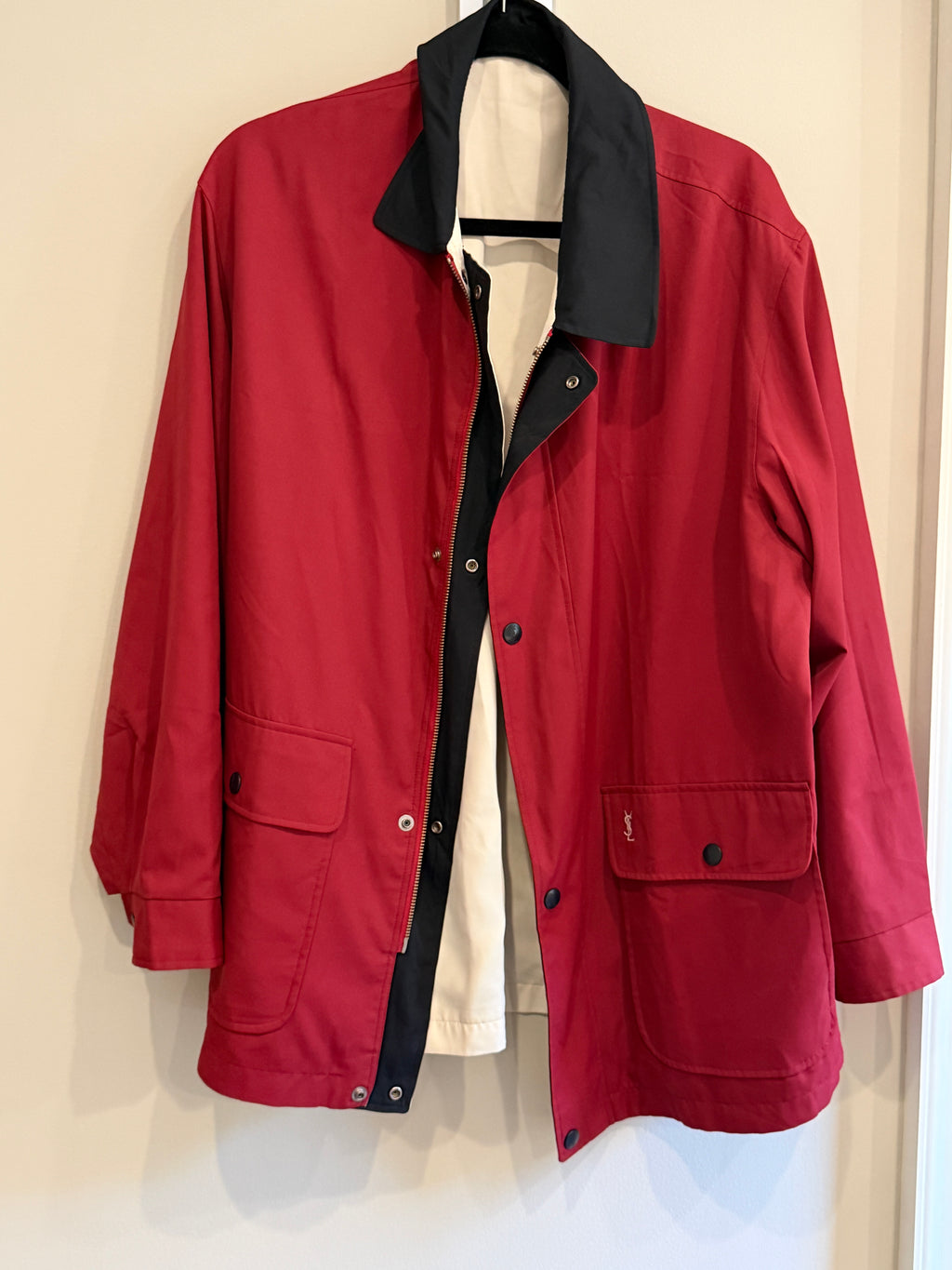 Yves Saint Laurent Vintage Reversible Red White YSL Bomber Windbreaker Jacket Size 105