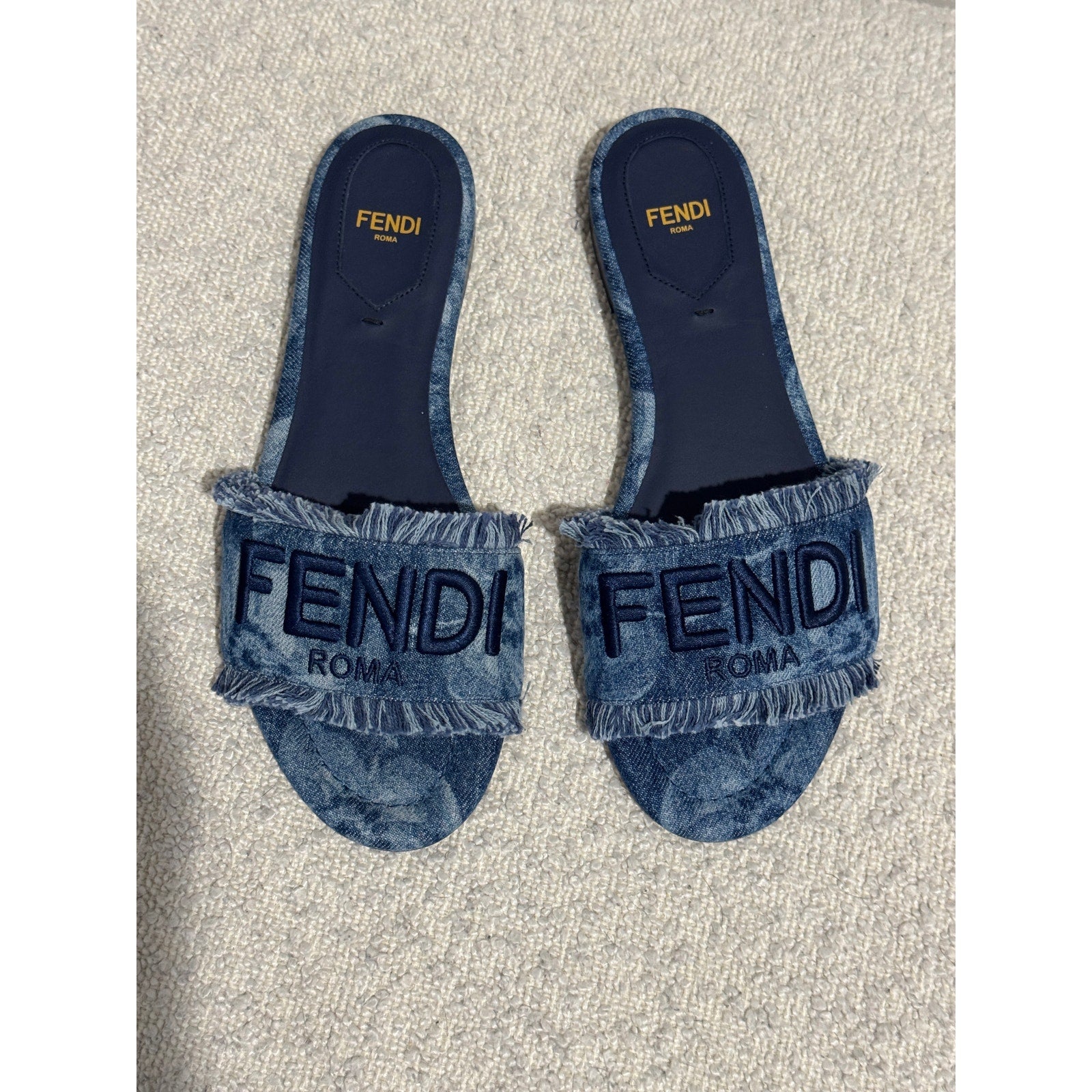 FENDI Sunshine Floral Denim Frayed Slide Sandals BNIB Size 37
