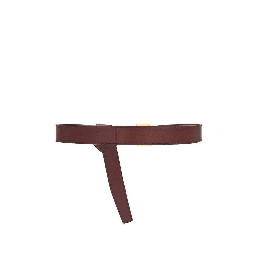 Saint Laurent Cassandre YSL Leather Belt Brown Gold Tone Logo Size 80 Brand NWT