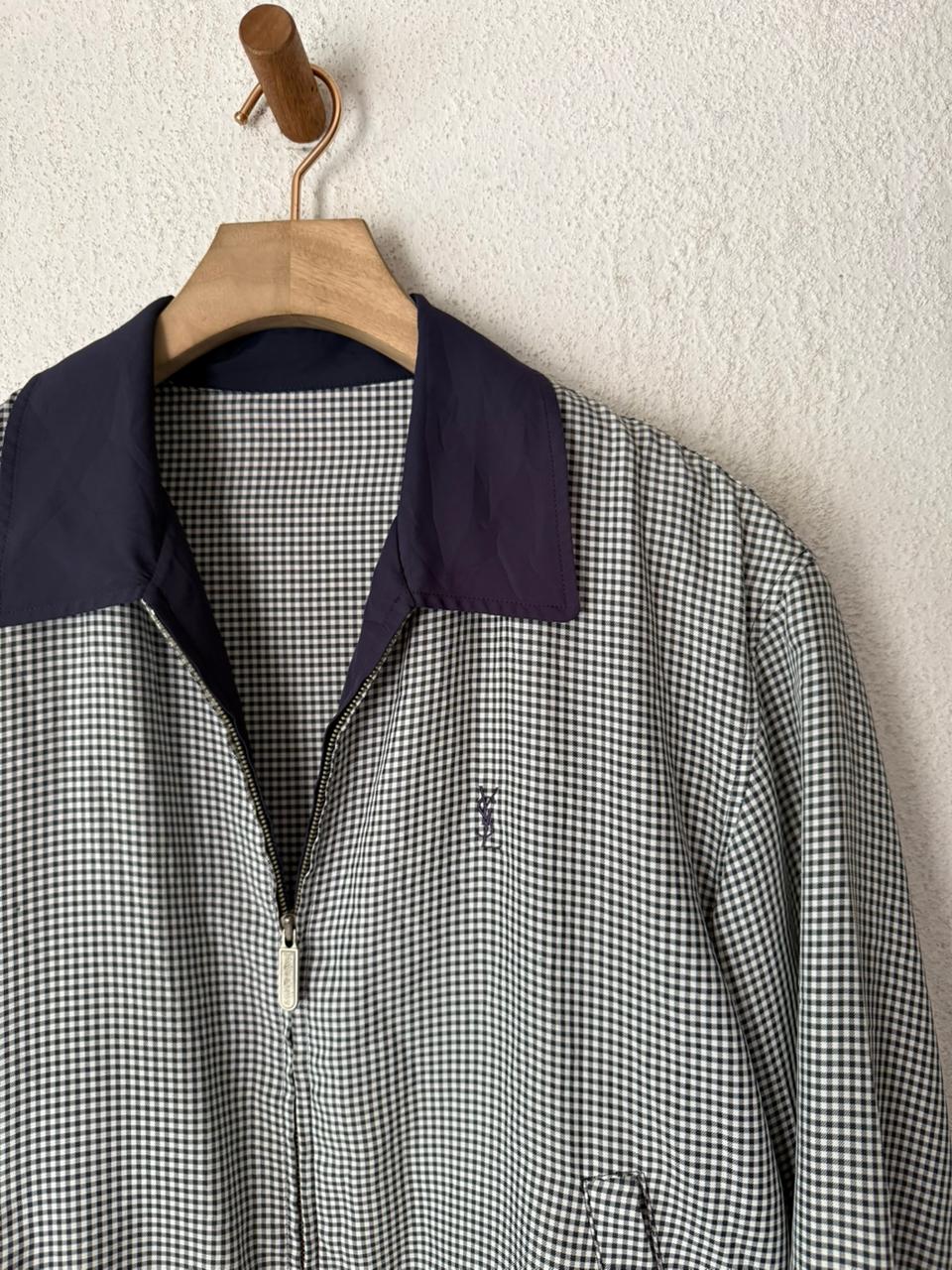 Saint Laurent White & Navy Checkered Windbreaker Jacket
