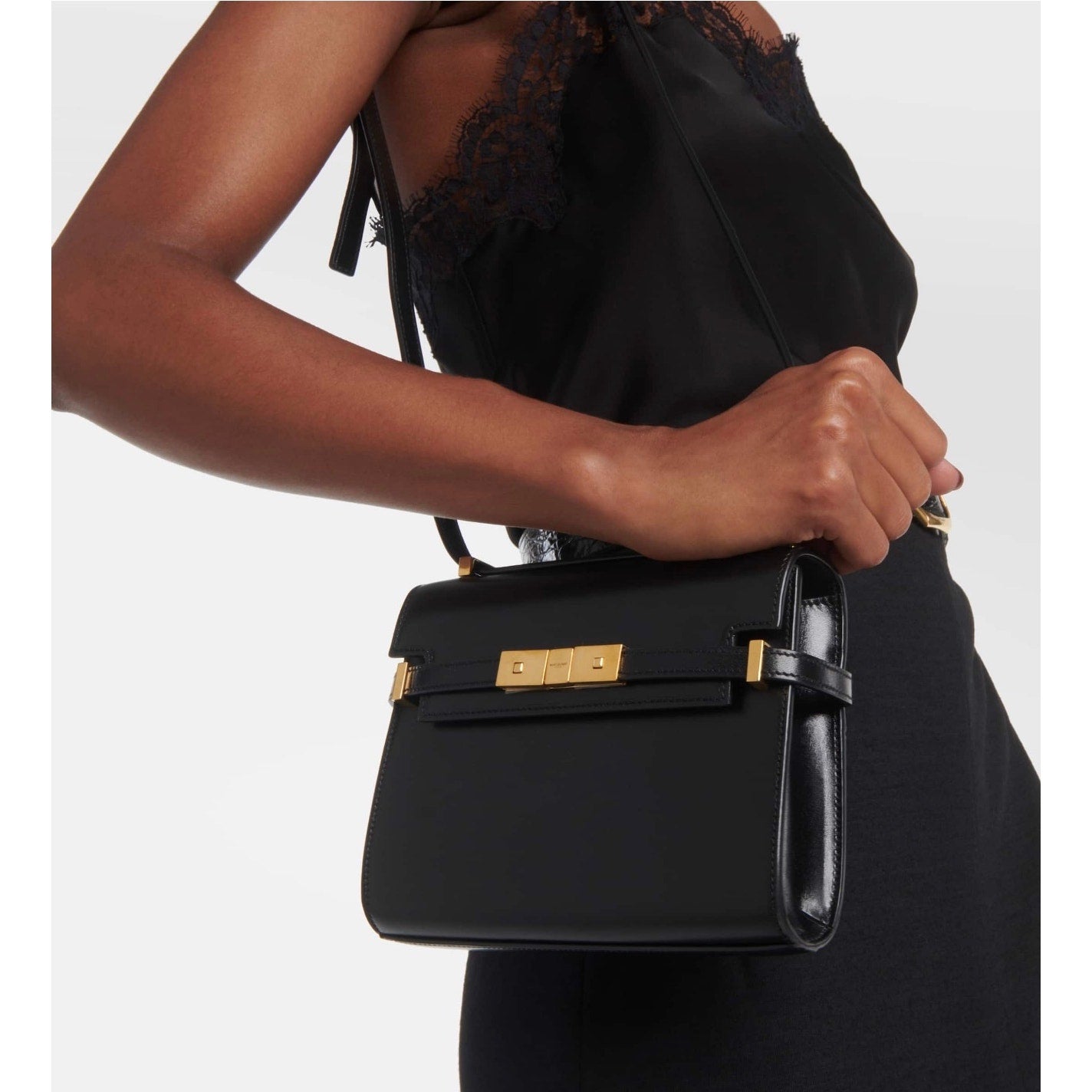 SAINT LAURENT  Manhattan Mini Calfskin Shoulder Bag Black