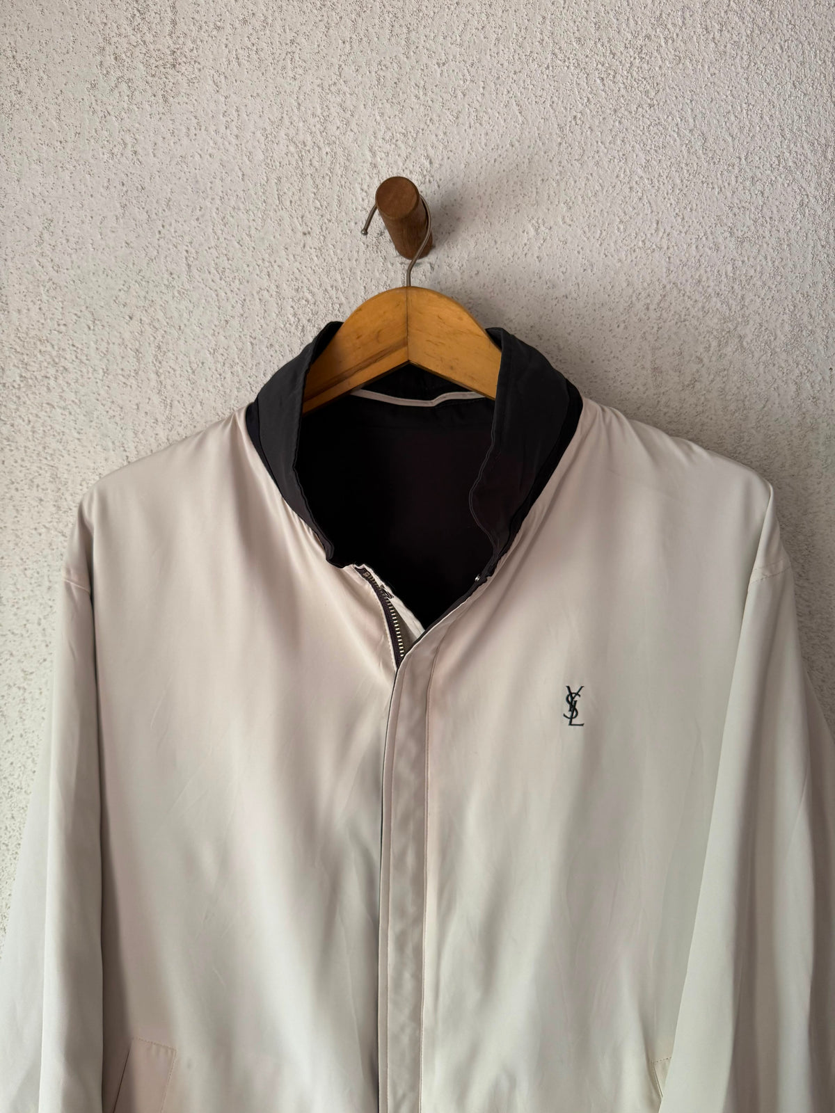 Yves Saint Laurent Vintage YSL Reversible White Black Windbreaker Bomber Jacket Size 95