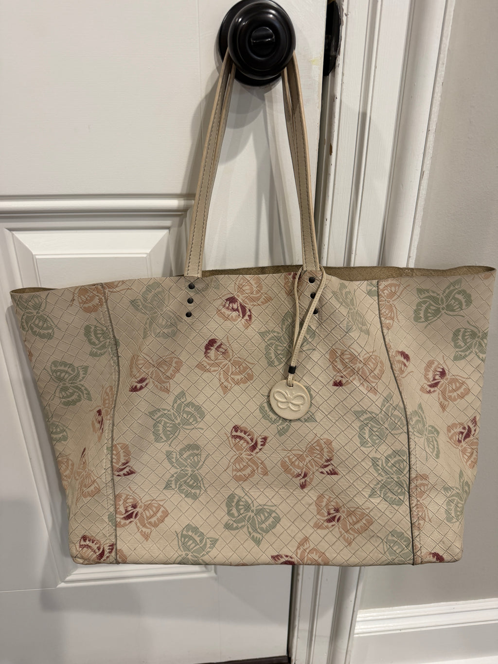Bottega Veneta Mirage Butterfly Intrecciato Leather Tote Neutral Multi Print