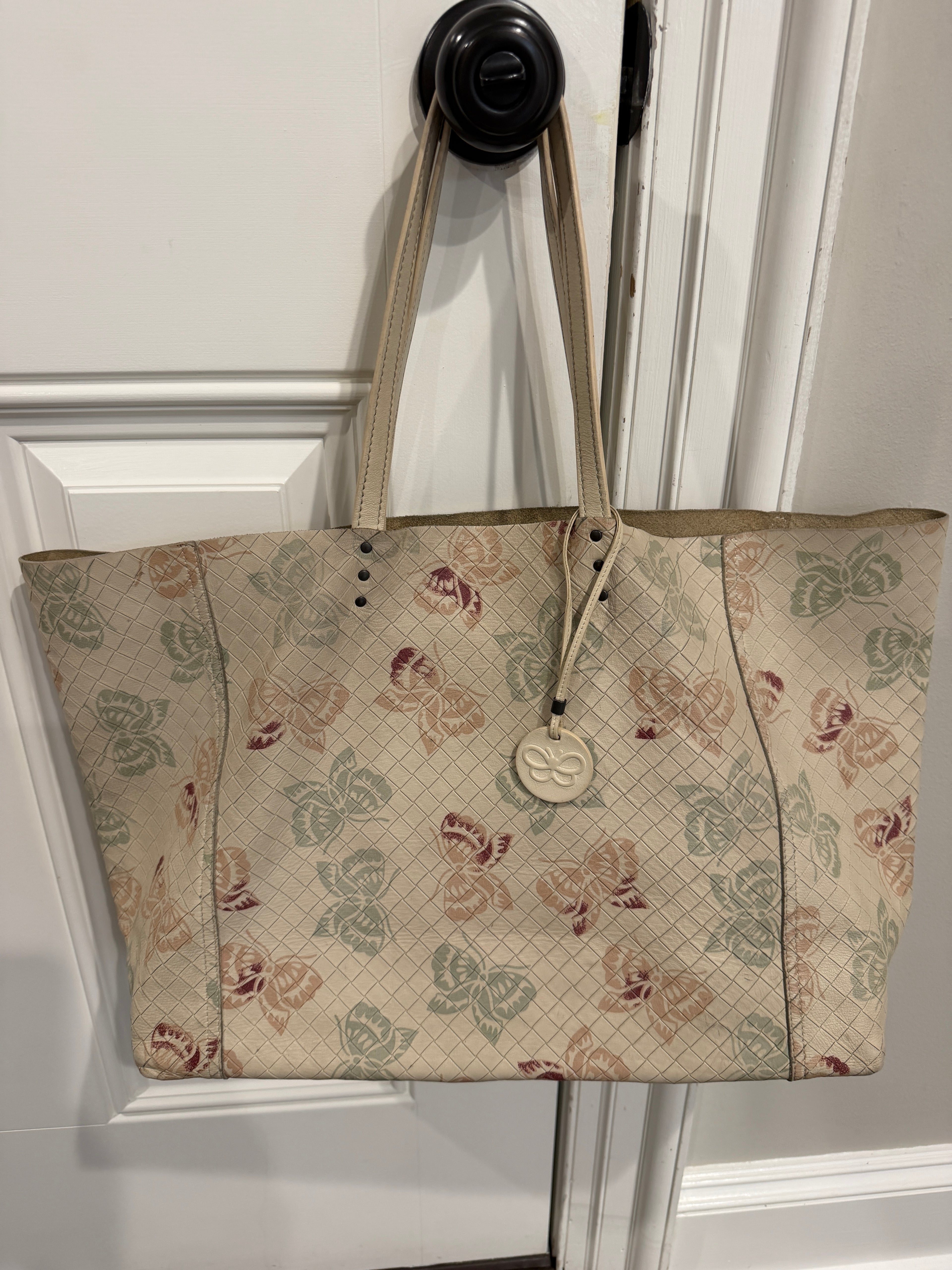 Bottega Veneta Mirage Butterfly Intrecciato Leather Tote Neutral Multi Print
