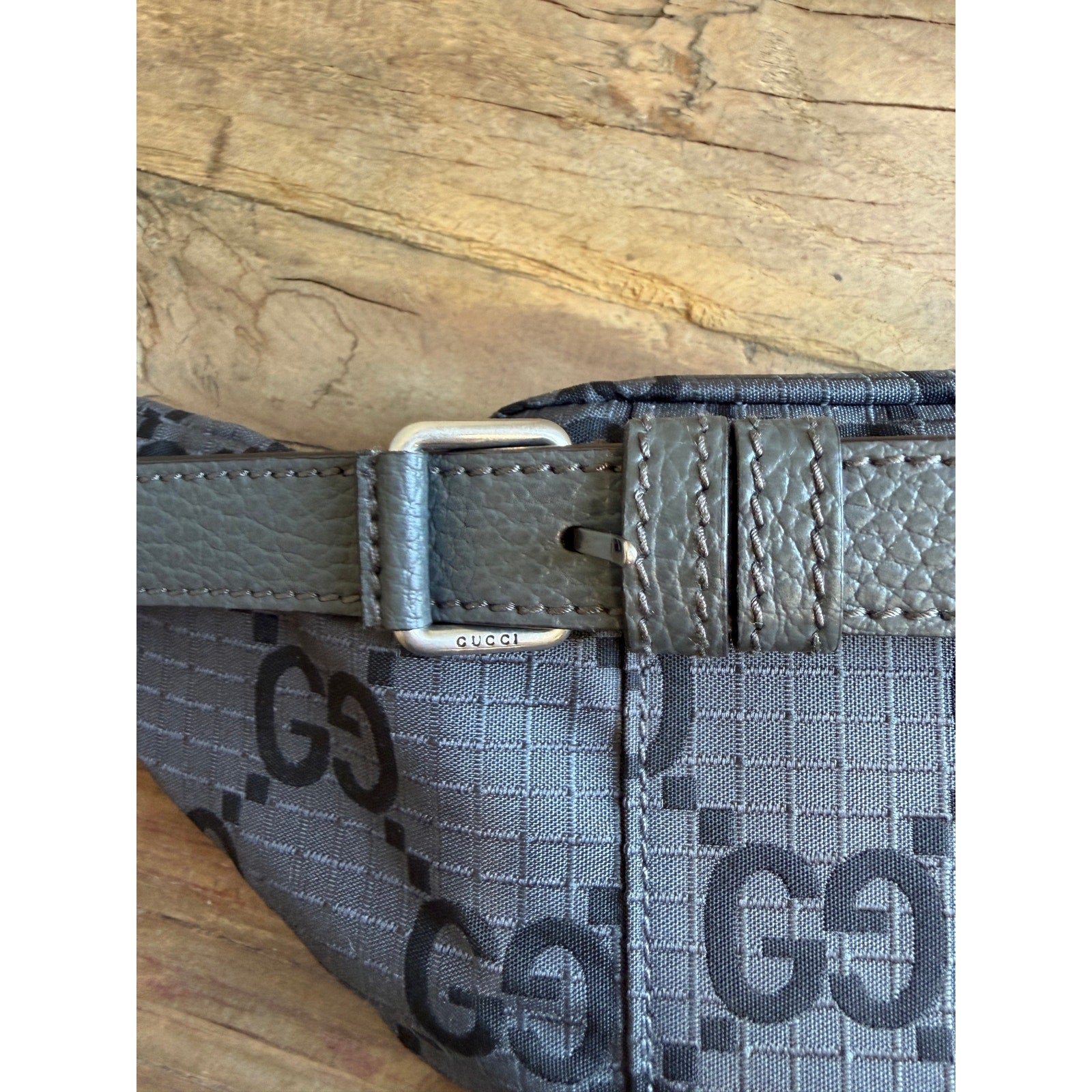 Gucci GG Nylon Belt Bag Grey Unisex Crossbody Waist Bag Silver Hardware NWT