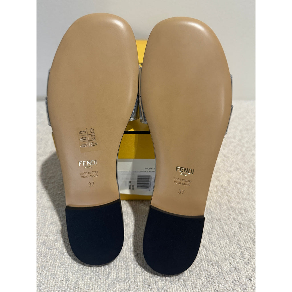 Fendi FFold Metallic Leather Sandals size 37 BNIB