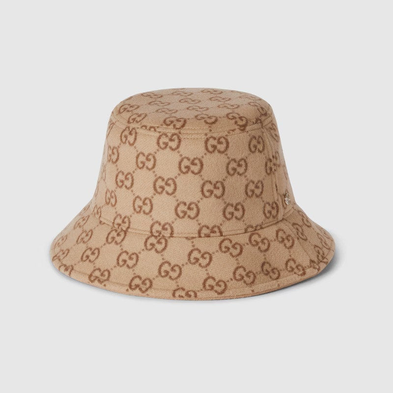 Gucci Monogram GG Wool Bucket Hat Beige Brown Double G Size Large L $795