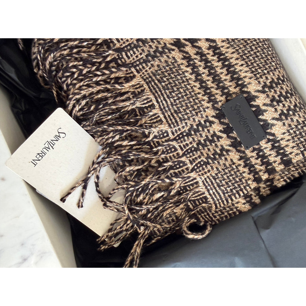 Saint Laurent Prince of Wales Check Silk Cashmere Scarf Unisex NWT