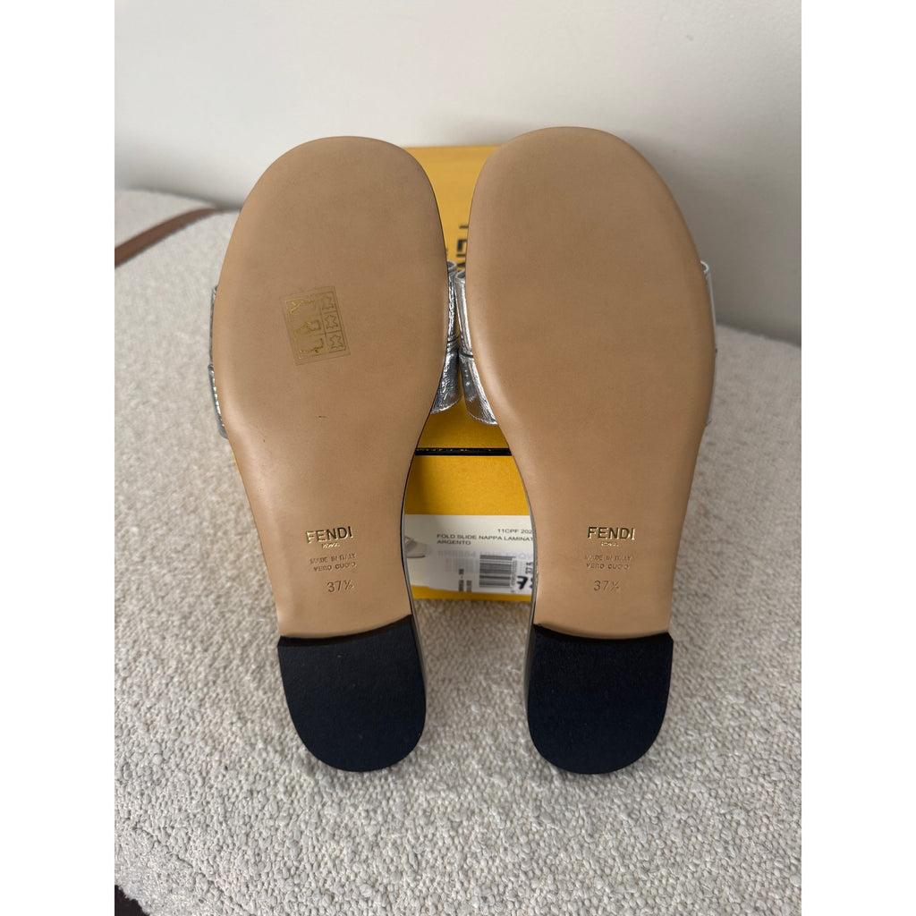 Fendi FFold Metallic Leather Sandals size 37.5 BNIB
