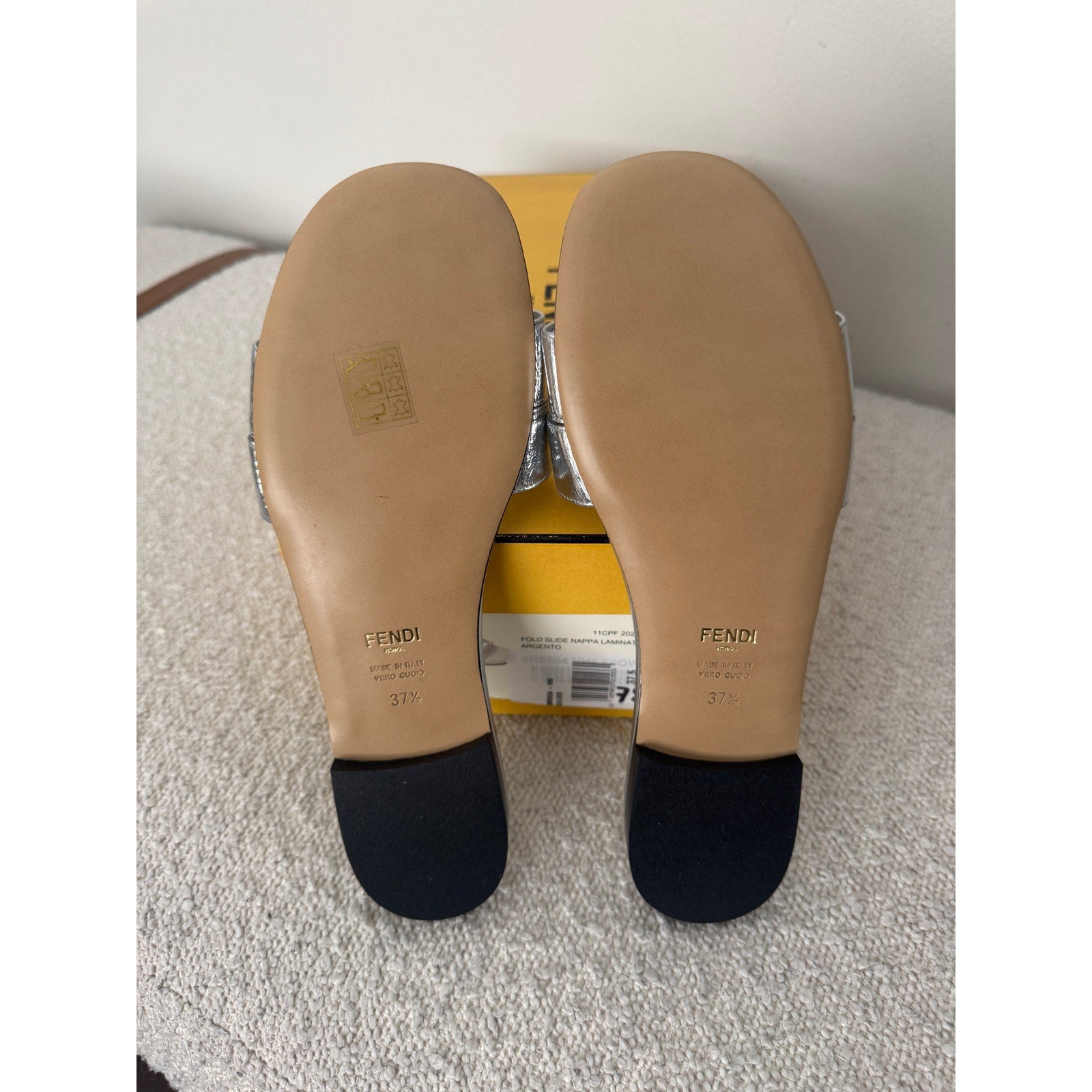 Fendi FFold Metallic Leather Sandals size 37.5 BNIB